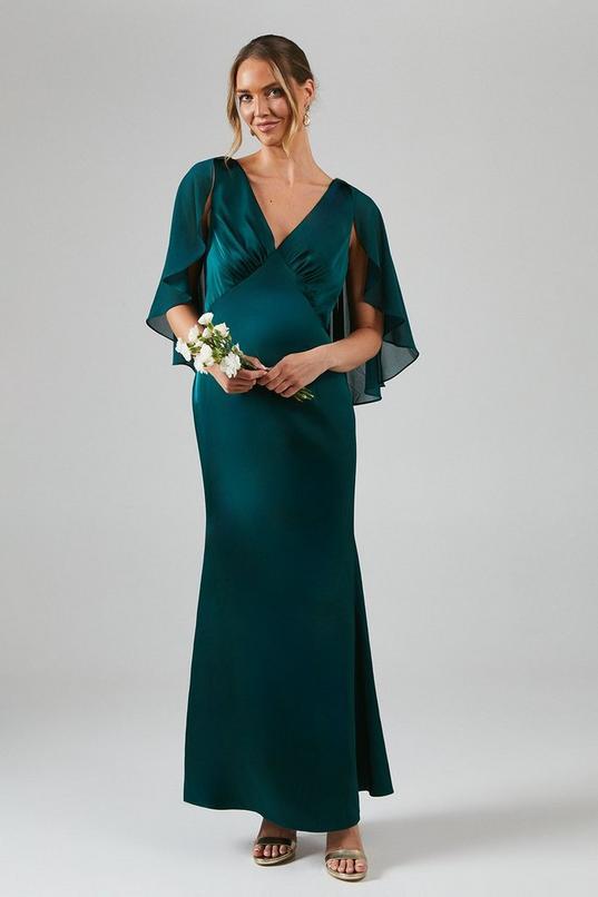 Chiffon Cape Detail Tie Back Satin Bridesmaid Dress by COAST