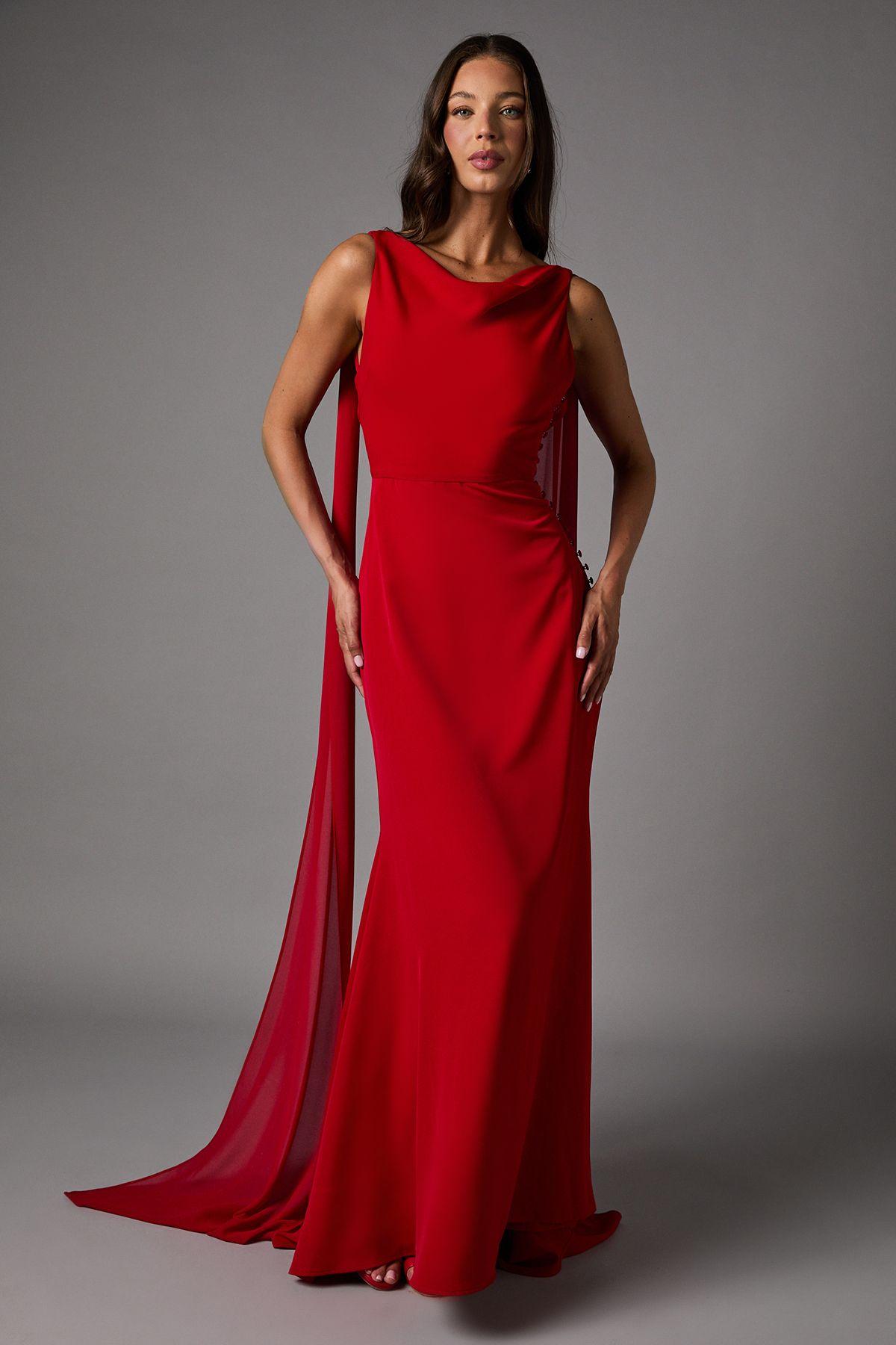 Chiffon Detail Cowl Back Crepe Maxi Dress by COAST