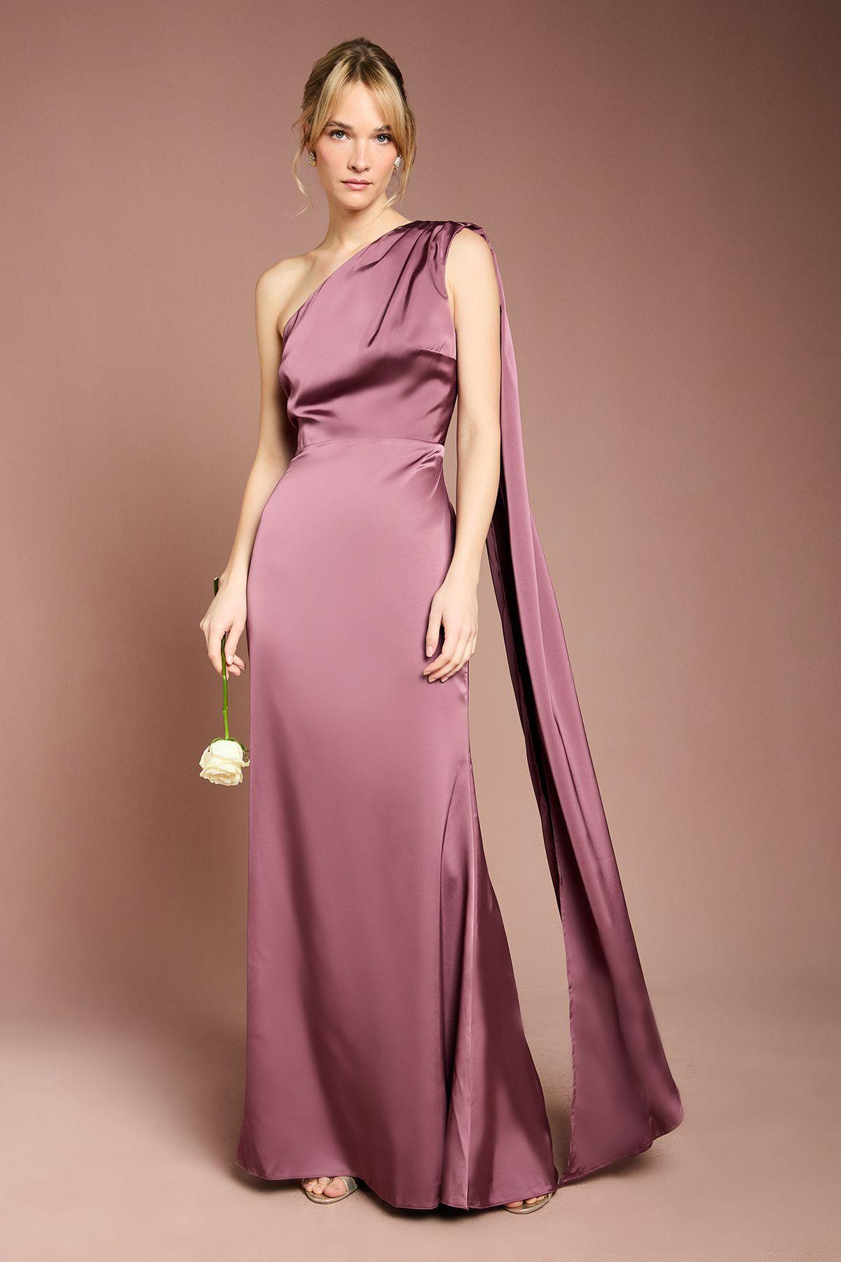 Coast Honoured Drape One Shoulder Satin Maxi Bridesmaid Dress by COAST