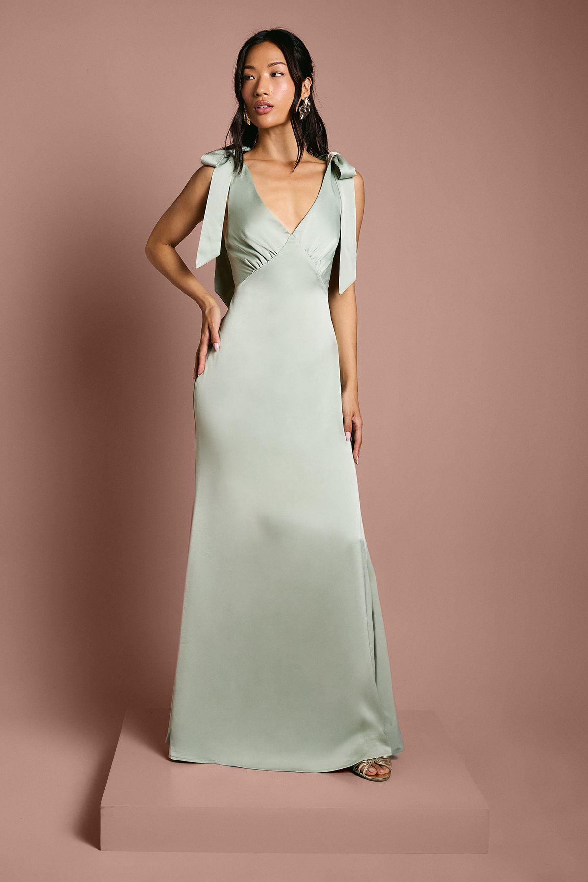 Coast Honoured Petite Satin Back Crepe V Neck Tie Shoulder Maxi Bridesmaid Dress by COAST