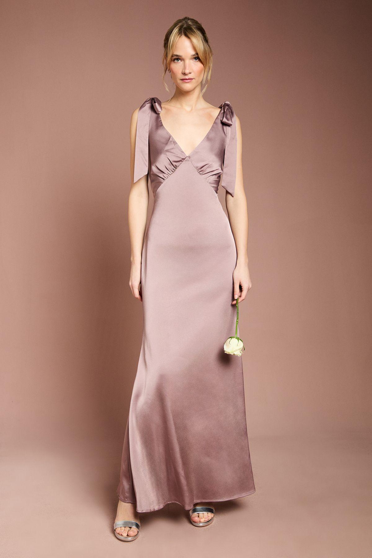 Coast Honoured Petite Satin Back Crepe V Neck Tie Shoulder Maxi Bridesmaid Dress by COAST