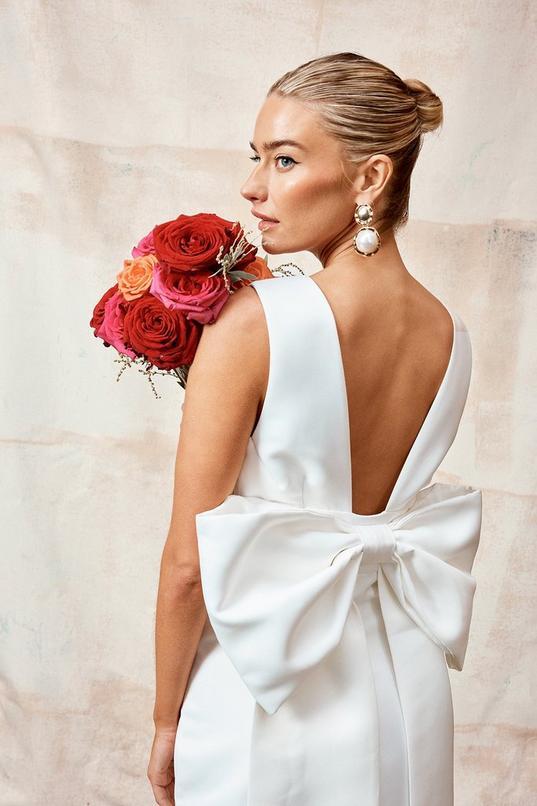 Coast Honoured Plunge Neck Structured Satin Bow Back Wedding Dress by COAST