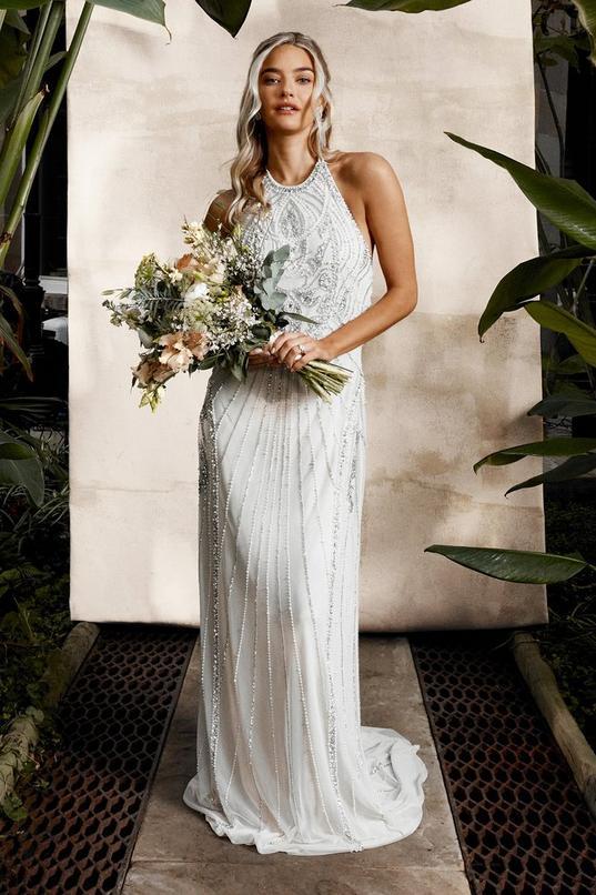 Coast Honoured Sculpting Halterneck Embellished Wedding Dress by COAST