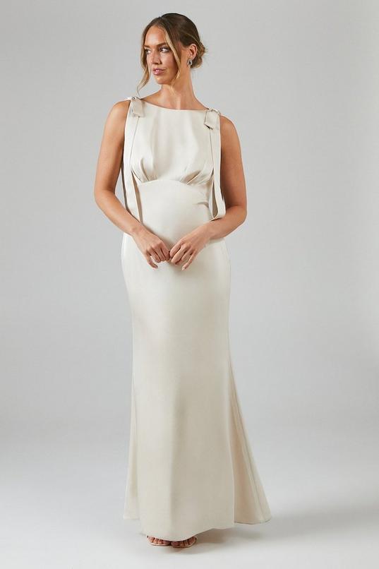 Coast Honoured Sleeveless High Neck Tie Shoulder Satin Maxi Bridesmaid Dress by COAST