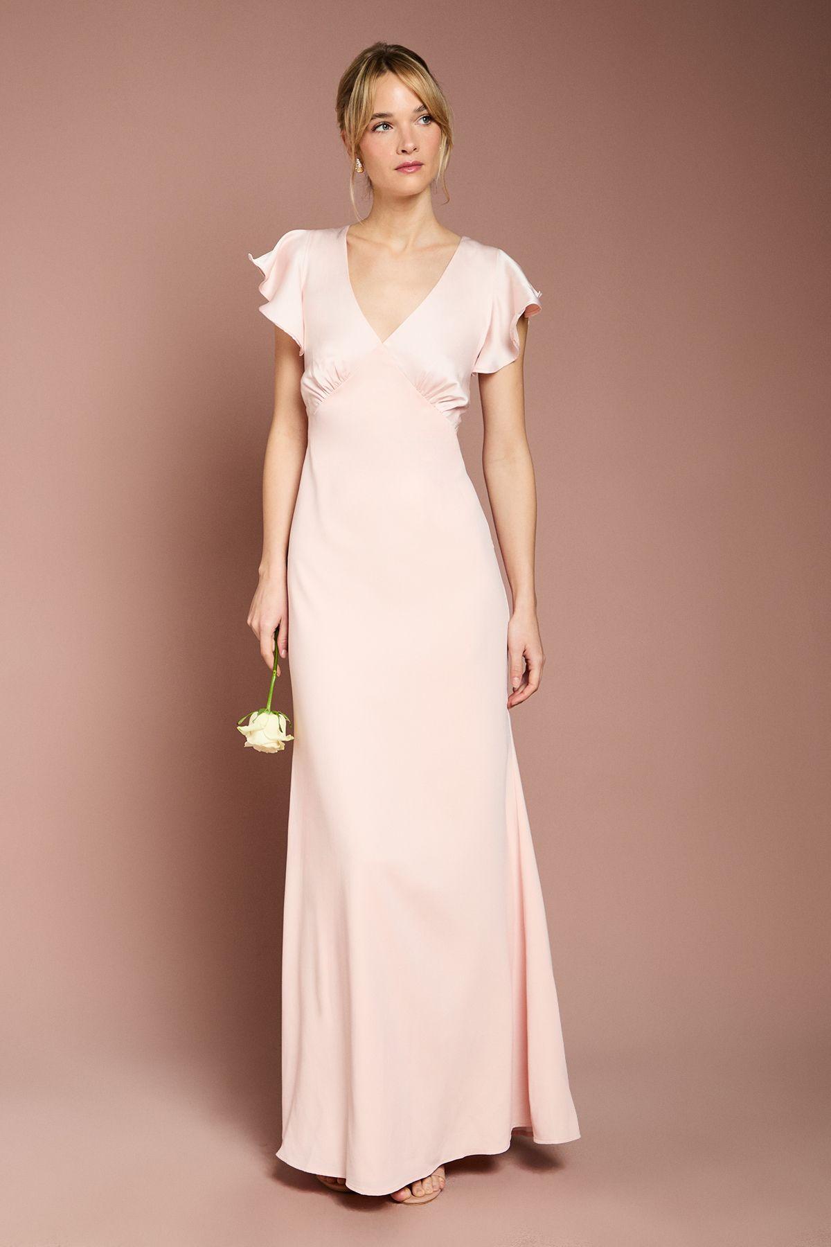 Coast Honoured V Neck Angel Short Sleeve Satin Maxi Bridesmaid Dress by COAST