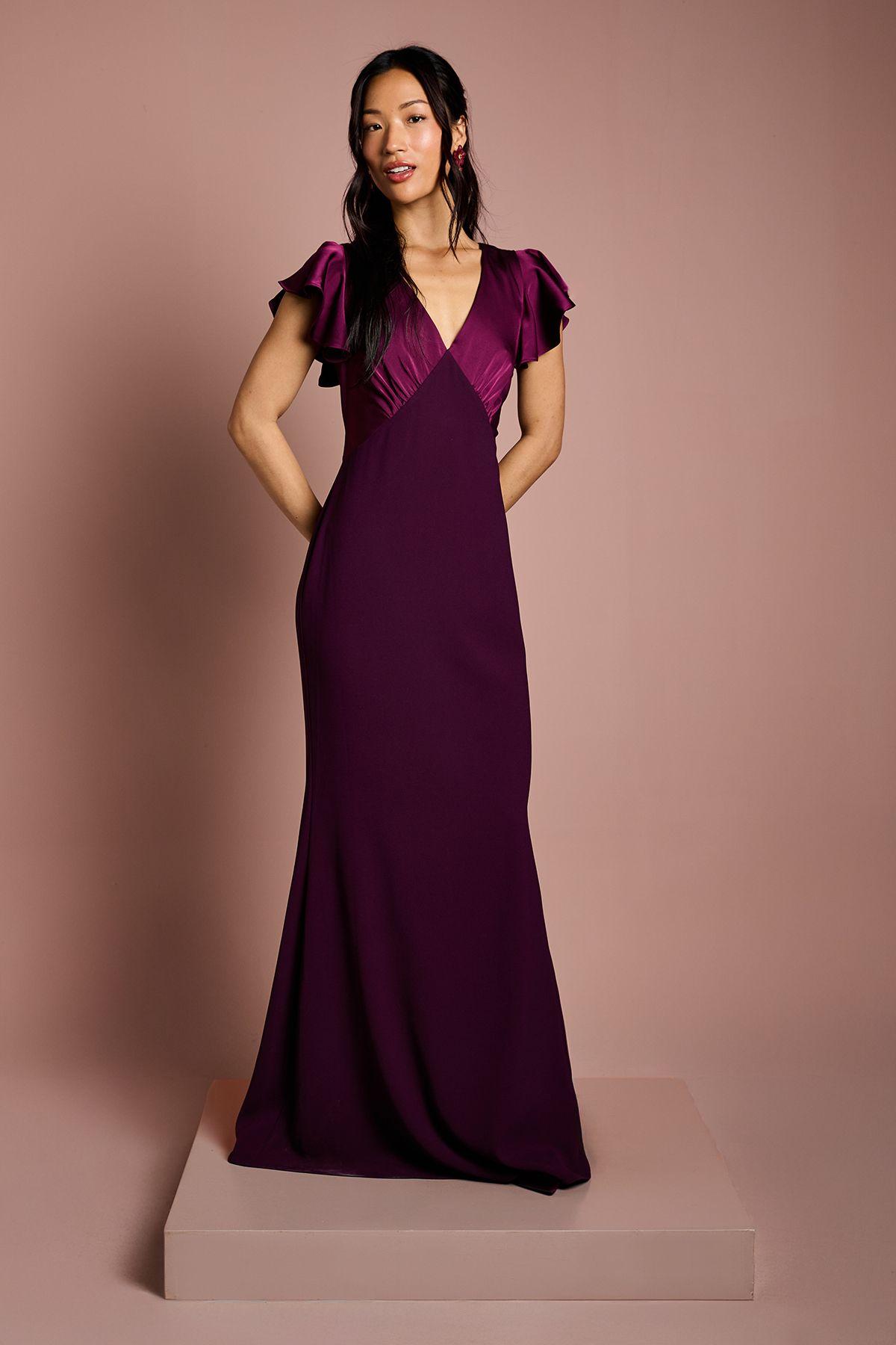 Coast Honoured V Neck Angel Short Sleeve Satin Maxi Bridesmaid Dress by COAST