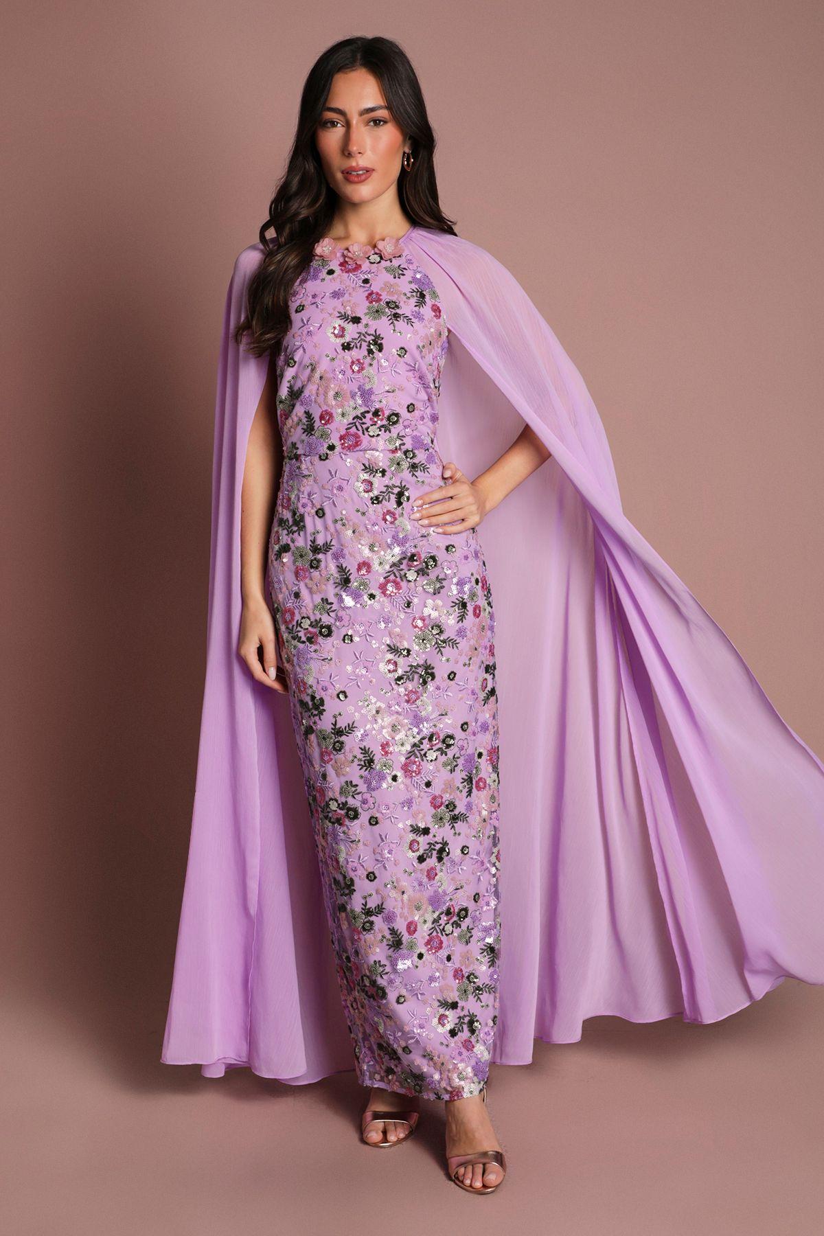 Coast Muse Embroidered Mesh Cape Maxi Dress by COAST