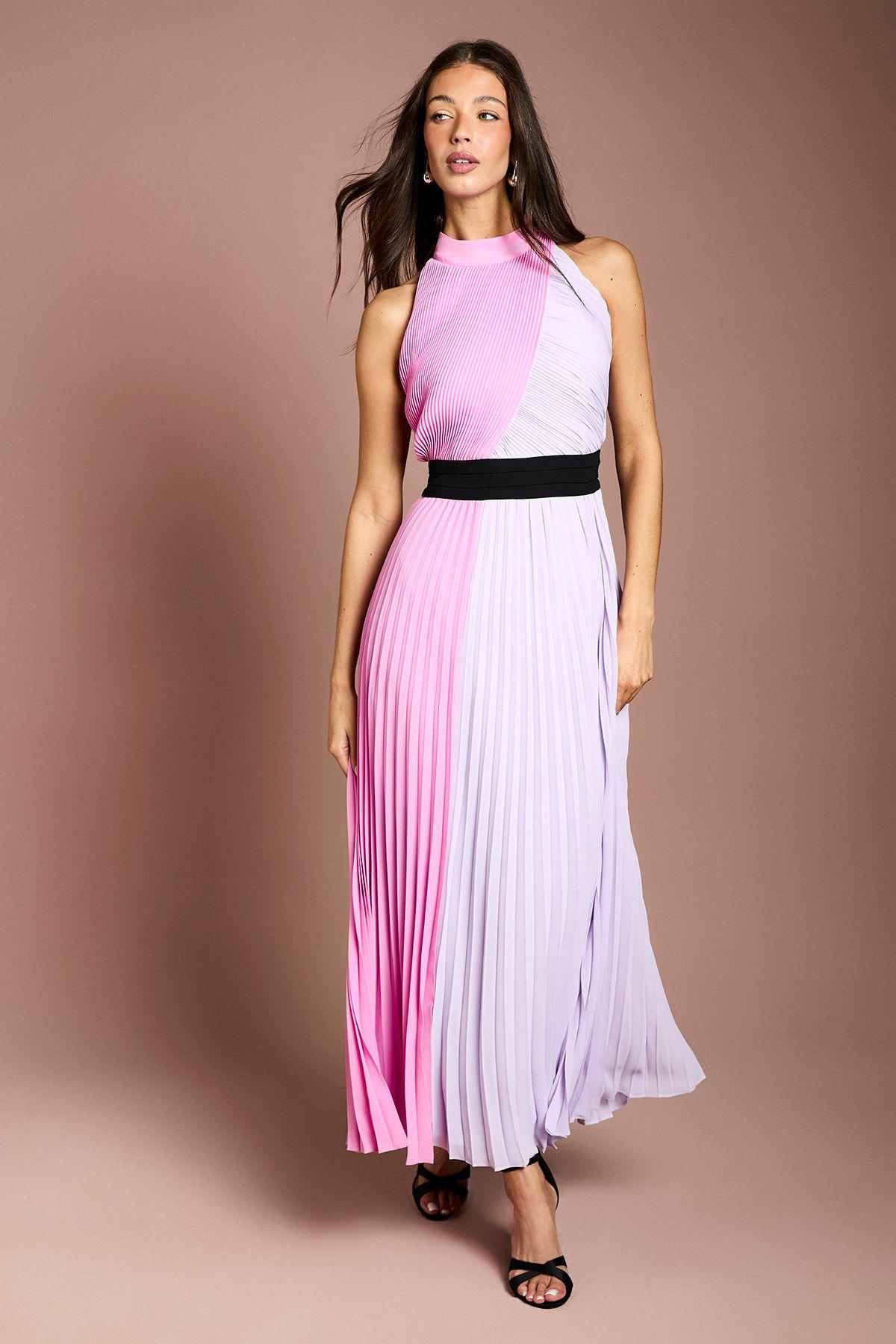 Colour Block Pleated Contrast Belt Maxi Dress by COAST