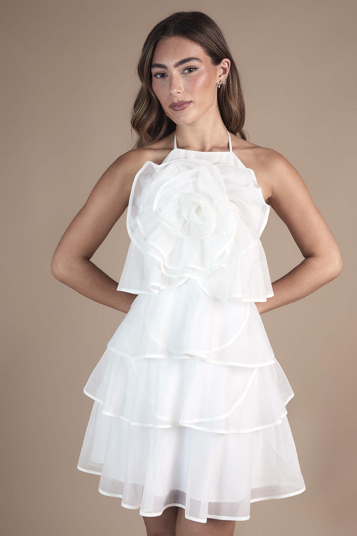 Corsage Trim Layered Halter Neck bridal Mini Dress by COAST