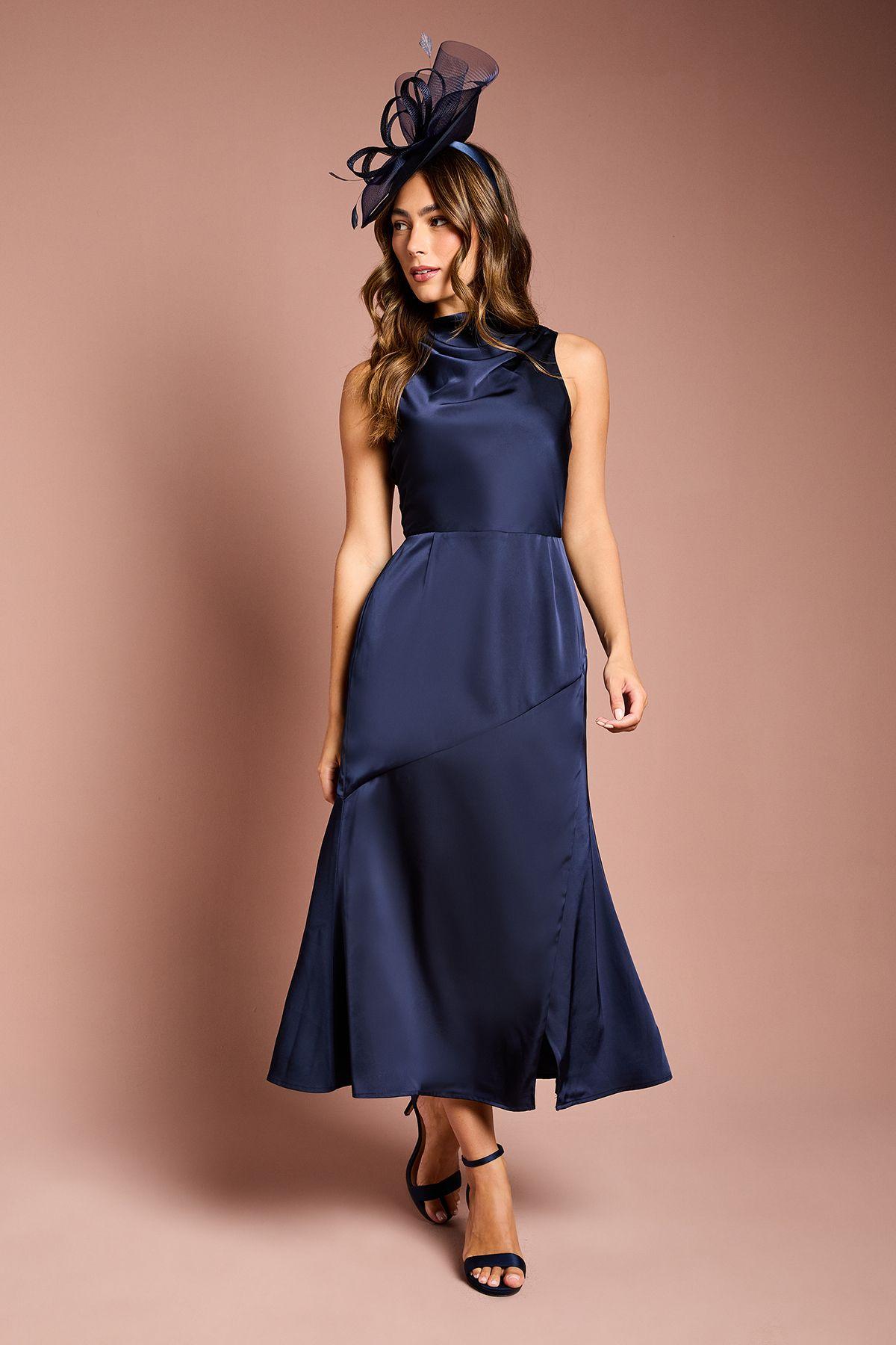 Cowl Neck Sleeveless Satin Midi Dress by COAST