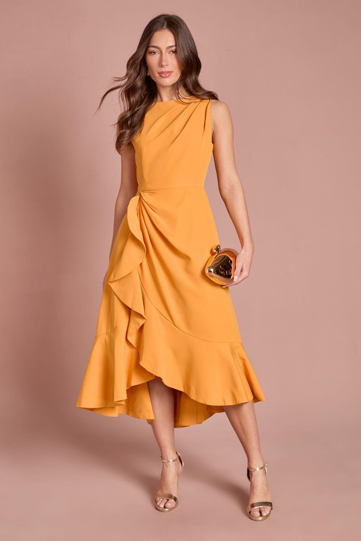 Crepe Ruffle Dress With Low Back by COAST