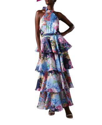 Cross Neck Printed Frill Skirt Dress by COAST