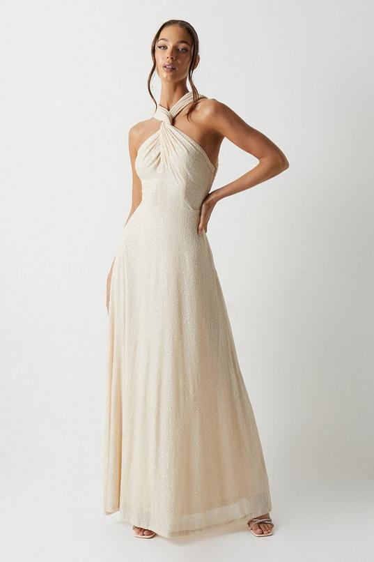 Cross Neck Sequin Bridesmaid Maxi Dress by COAST