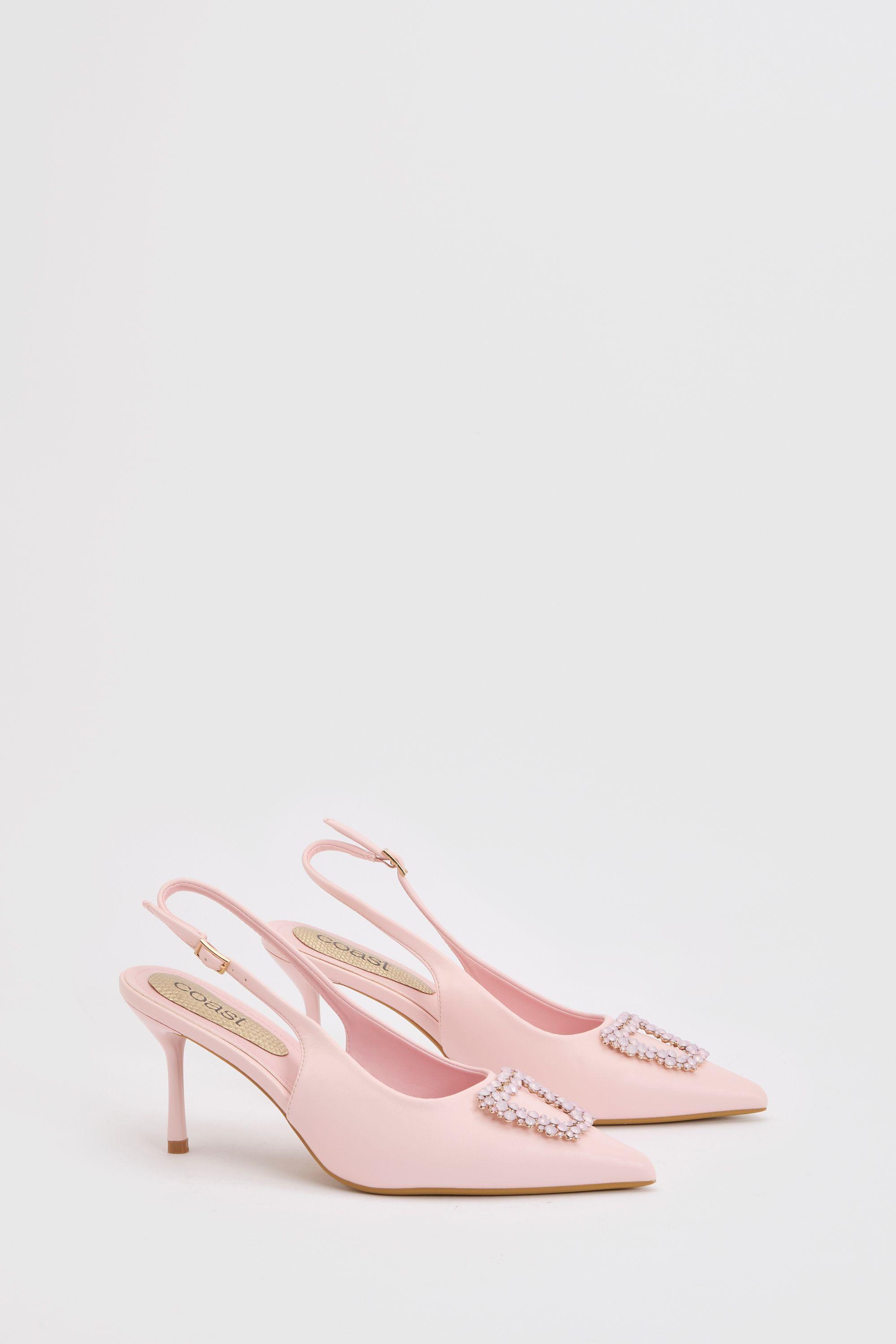 Diana Pink Faux Leather Square Coloured Trim Medium Stiletto Heel Slingback Court Shoes by COAST