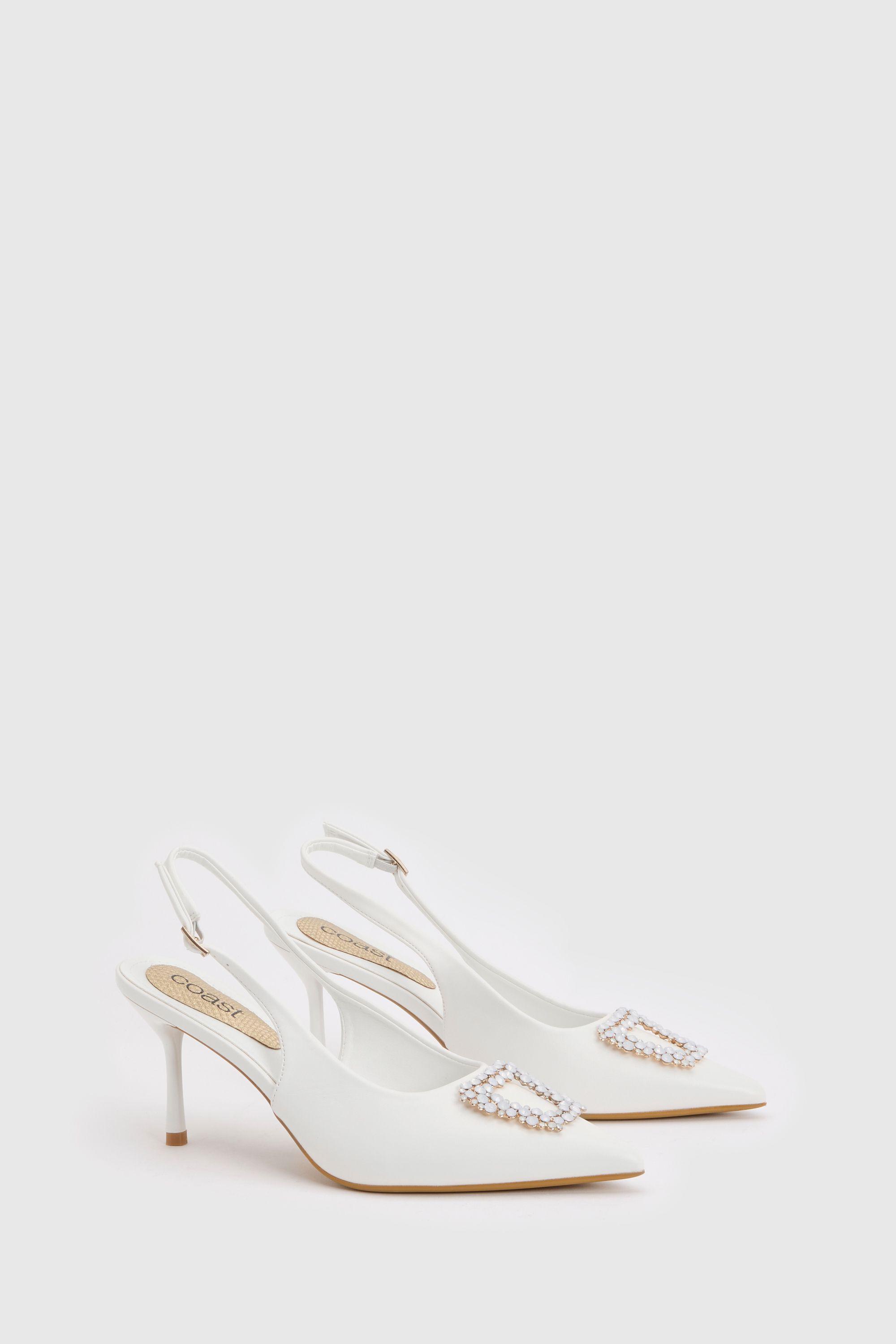 Diana White Faux Leather Square Coloured Trim Medium Stiletto Heel Slingback Court Shoes by COAST