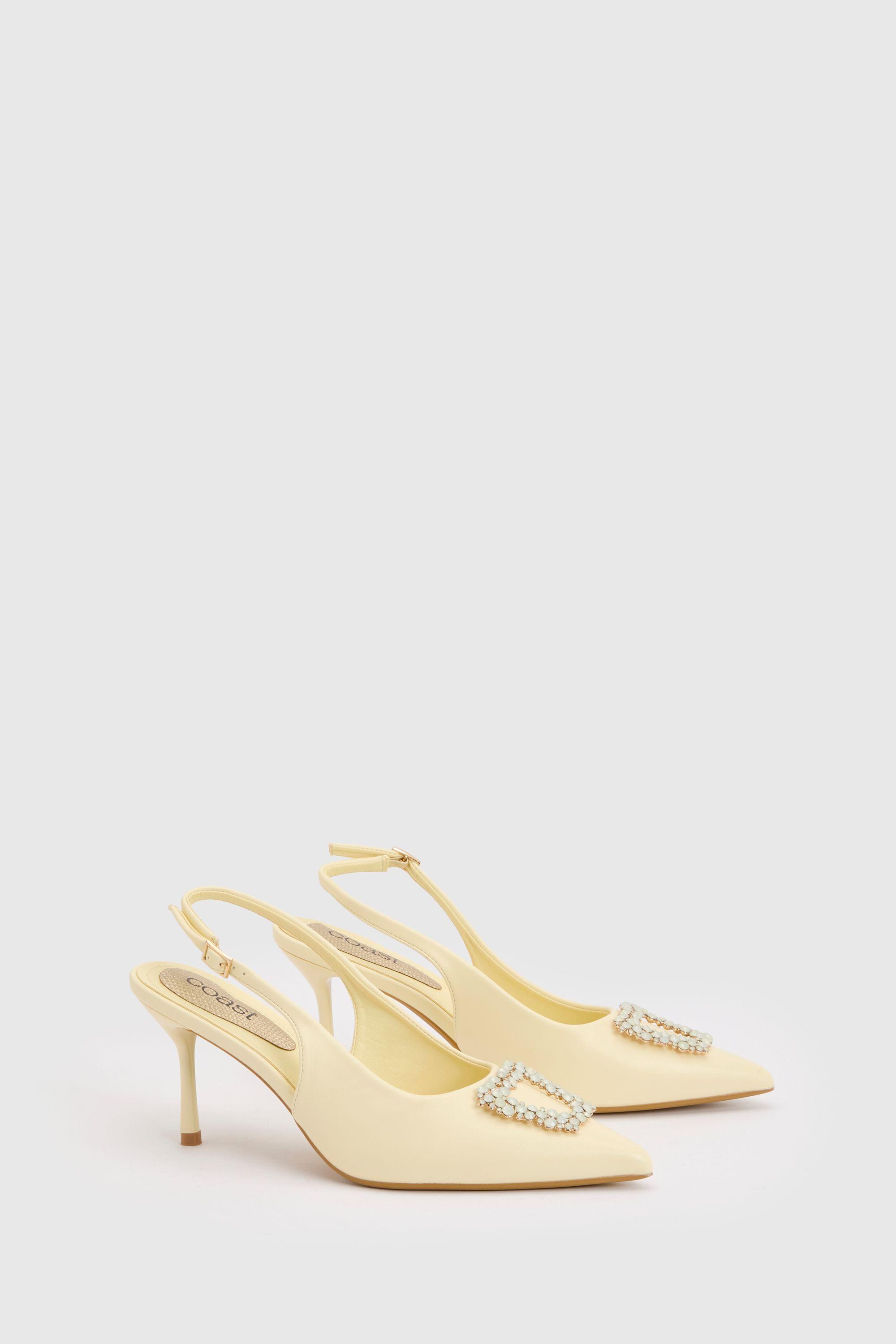Diana Yellow Faux Leather Square Coloured Trim Medium Stiletto Heel Slingback Court Shoes by COAST