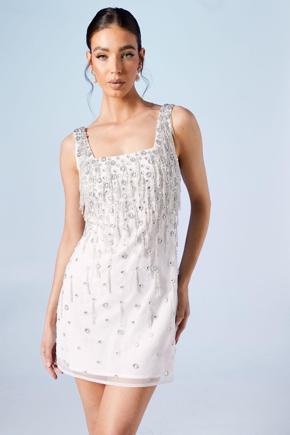 Ditsy Floral Bead And Fringe Bridal Mini Dress by COAST
