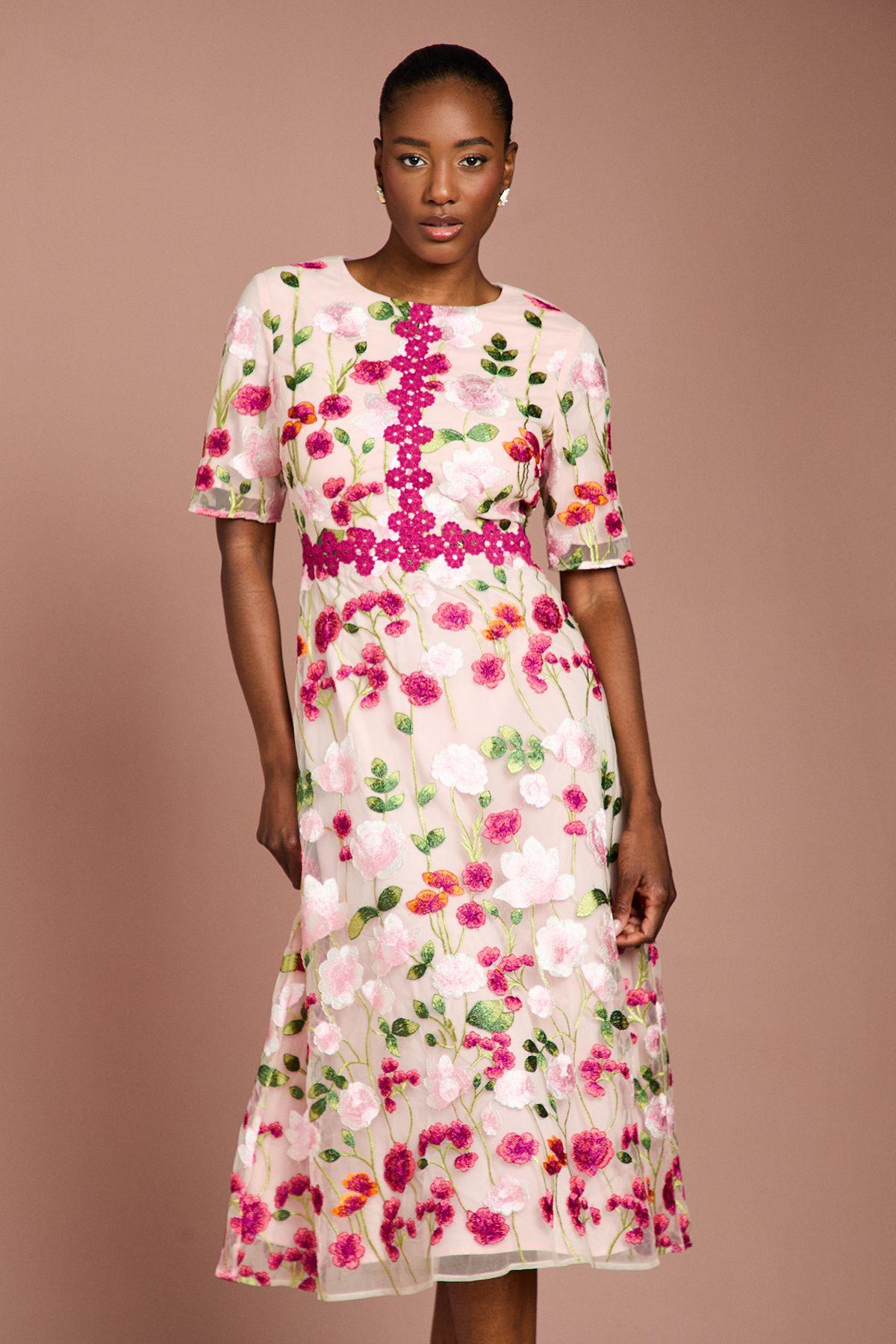 Embroidered Floral With Laid On Lace Midi Dress by COAST