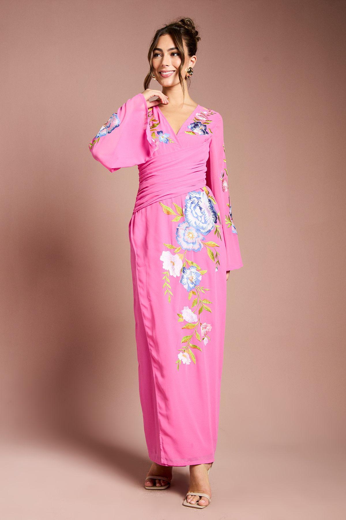 Embroidered V Neck Wrap Midi Dress by COAST