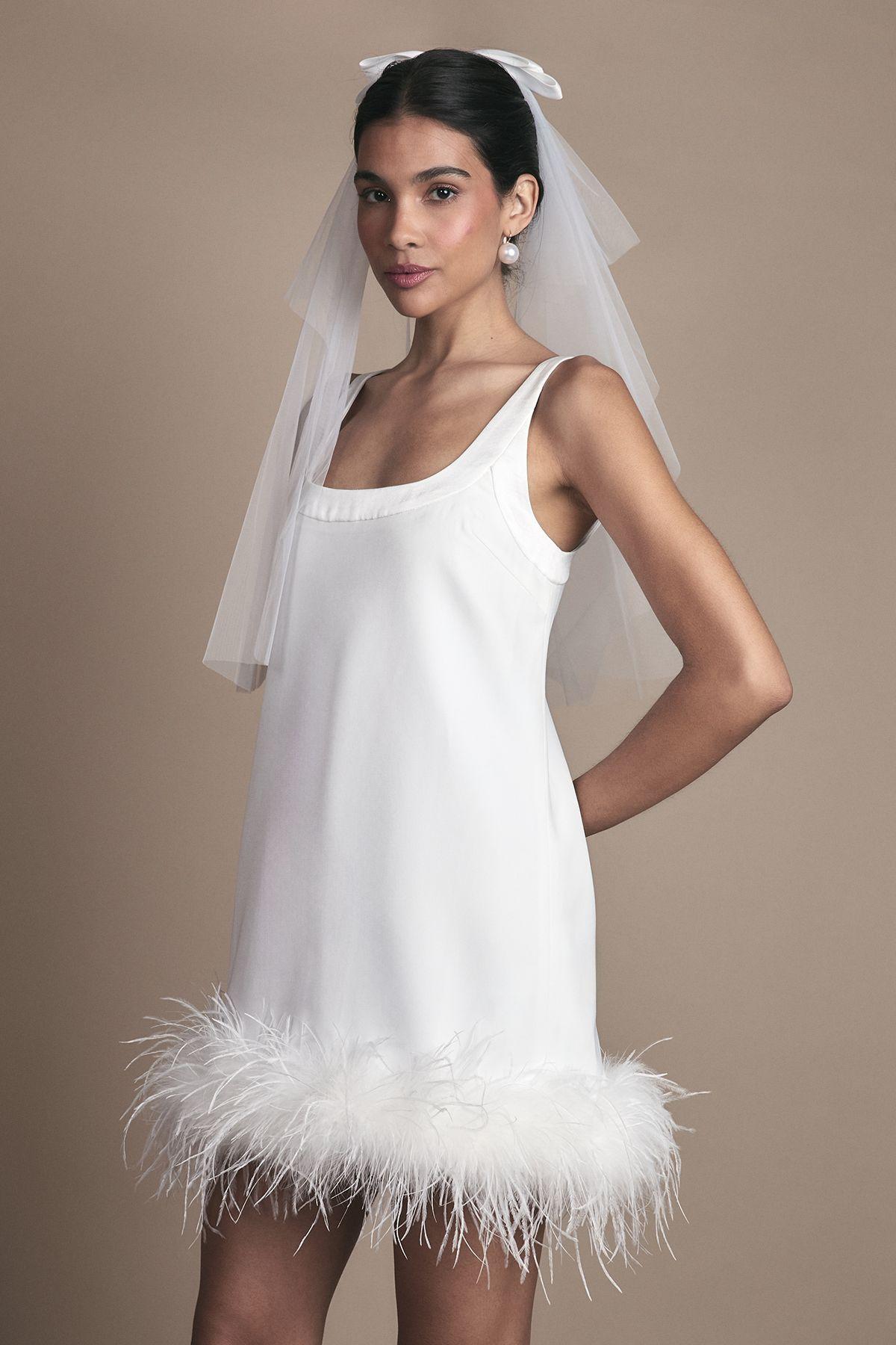 Feather Hem Mini Wedding Dress by COAST