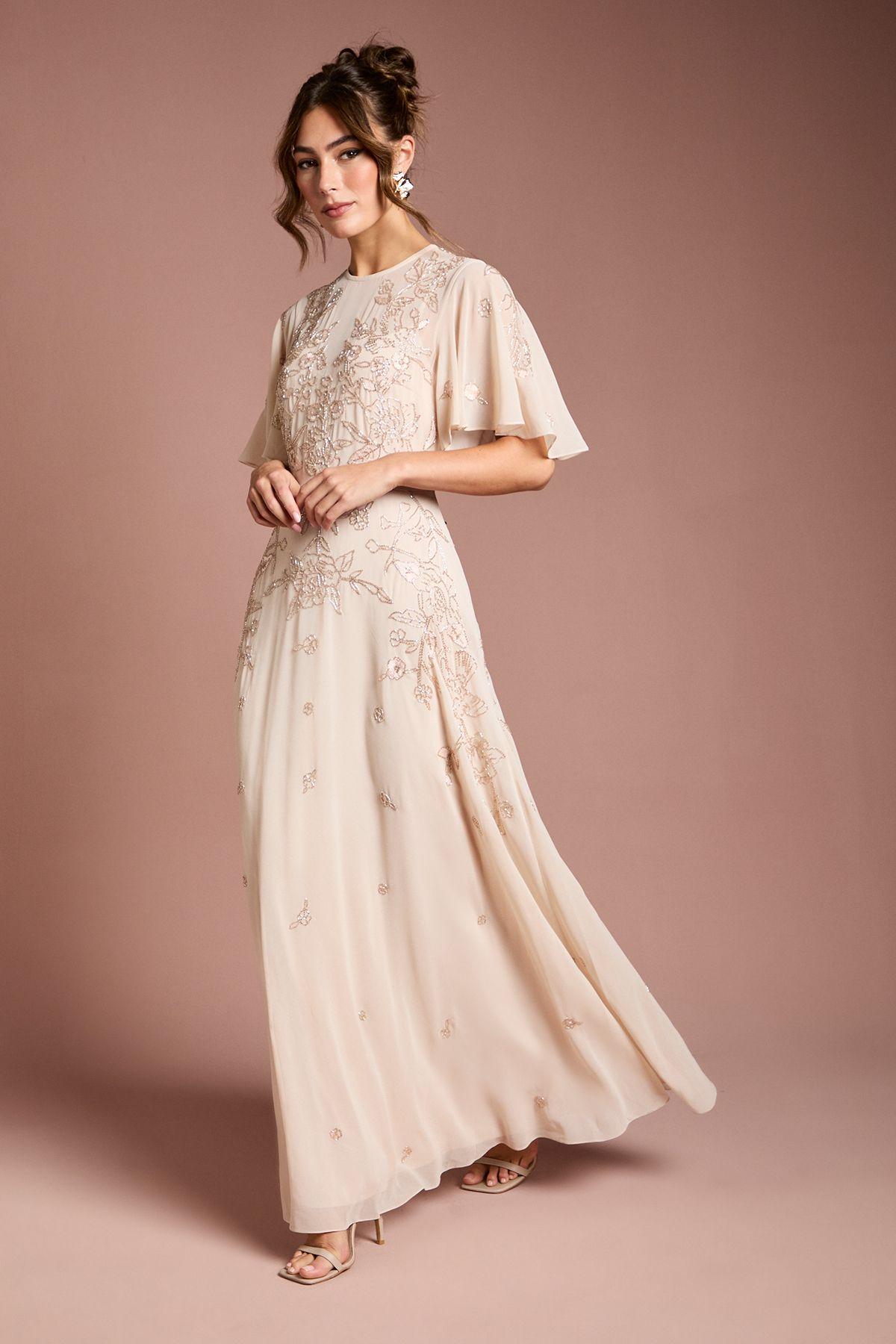 Floral Embroidered And Beaded Angel Sleeve Maxi Dress by COAST