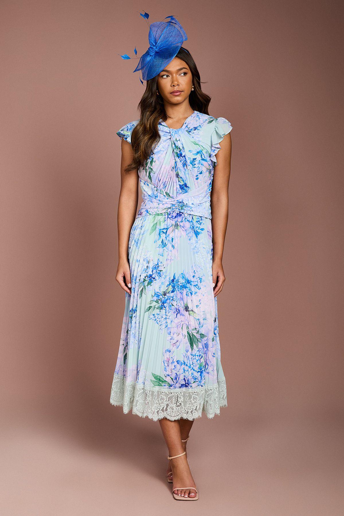 Floral Printed Georgette Dress With Lace Trims by COAST