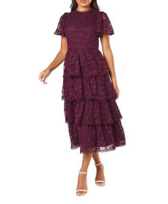 Flutter Sleeve Tiered Lace Dress by COAST