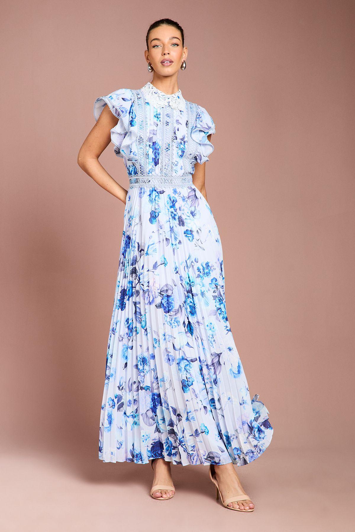 Frill Sleeve Contrast Collar Pleat Skirt Maxi Dress by COAST