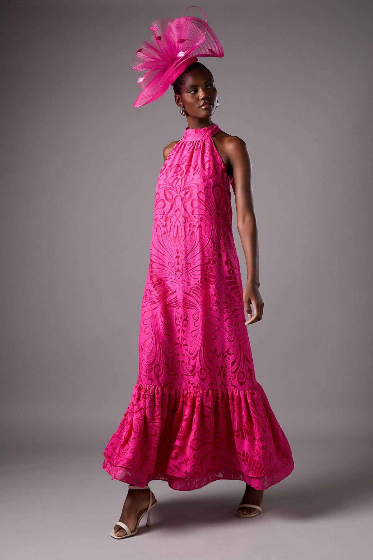 Halter Burnout Jacquard Maxi Holiday Dress by COAST