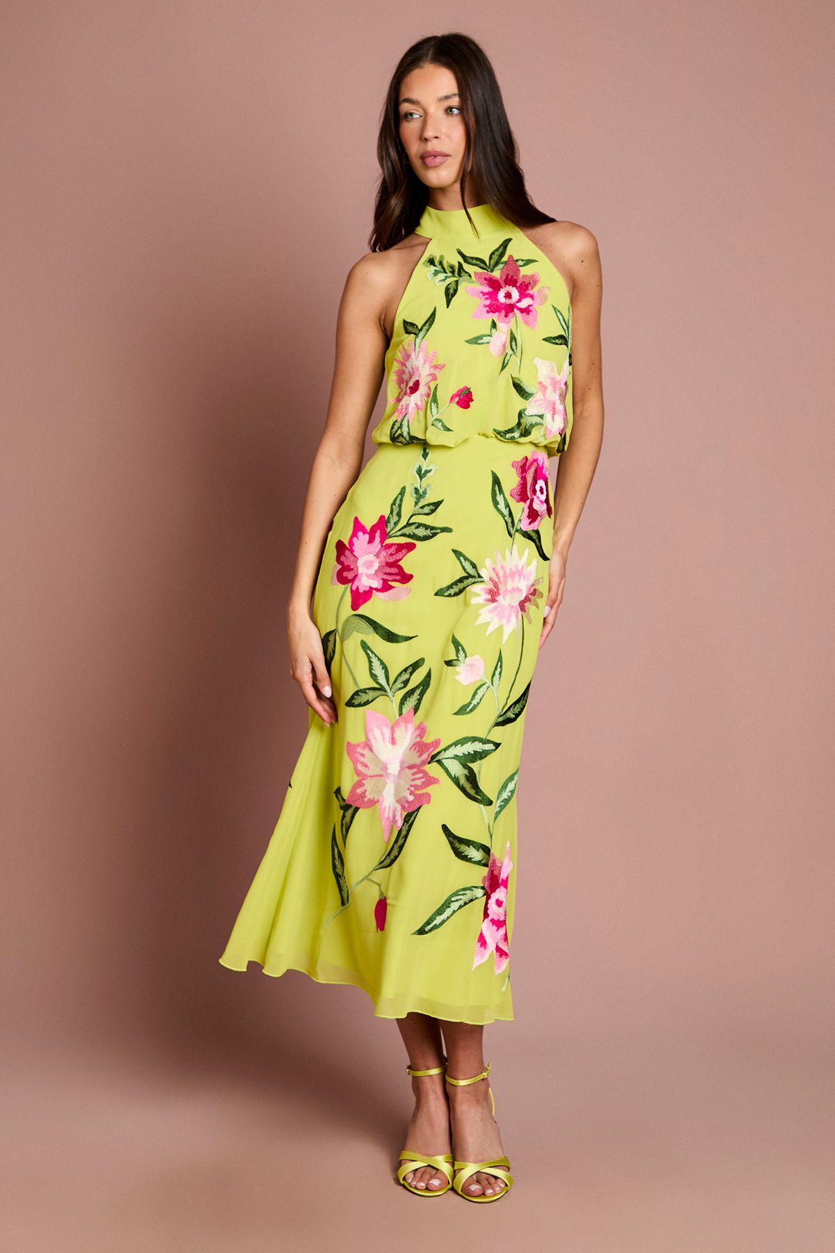 High Neck Midi Dress With Floral Embroidery by COAST