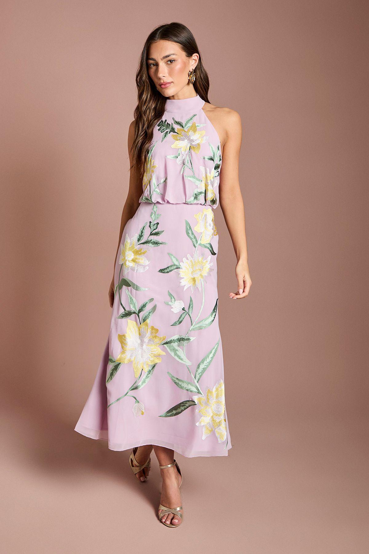High Neck Midi Dress With Floral Embroidery by COAST