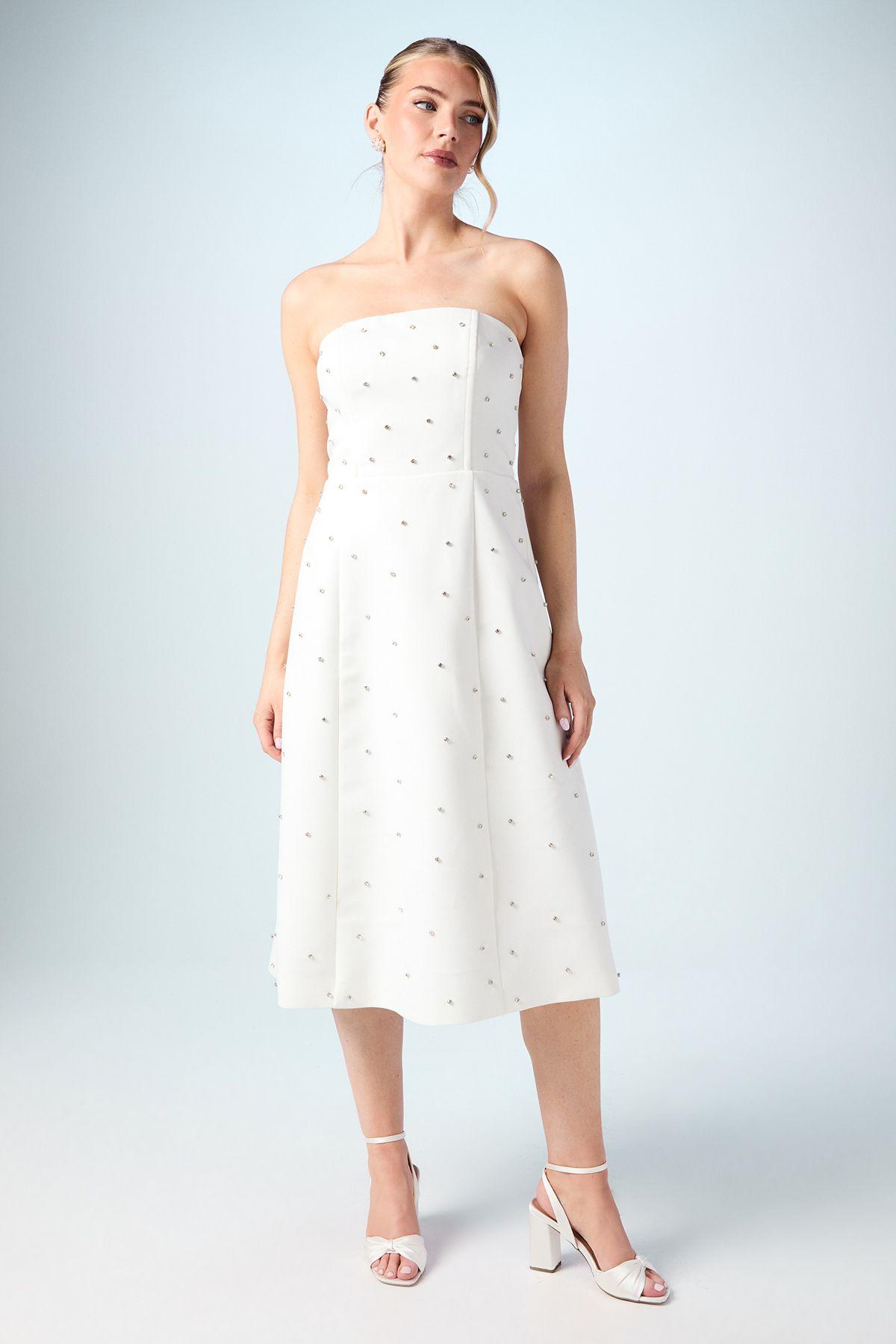 Hotfix Diamante Bandeau Midi Wedding Dress by COAST