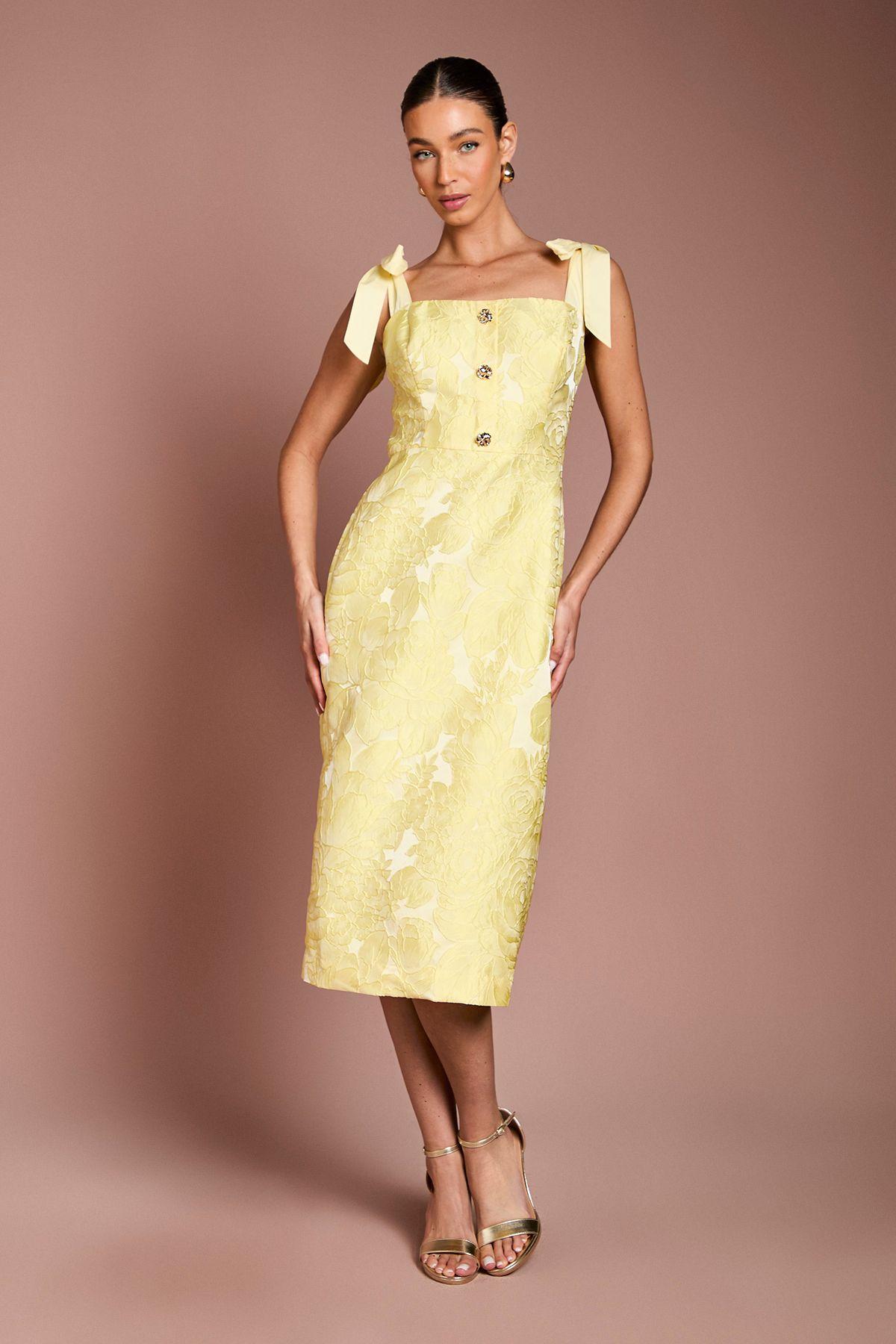 Jacquard Tie Shoulder Button Detail Pencil Dress by COAST
