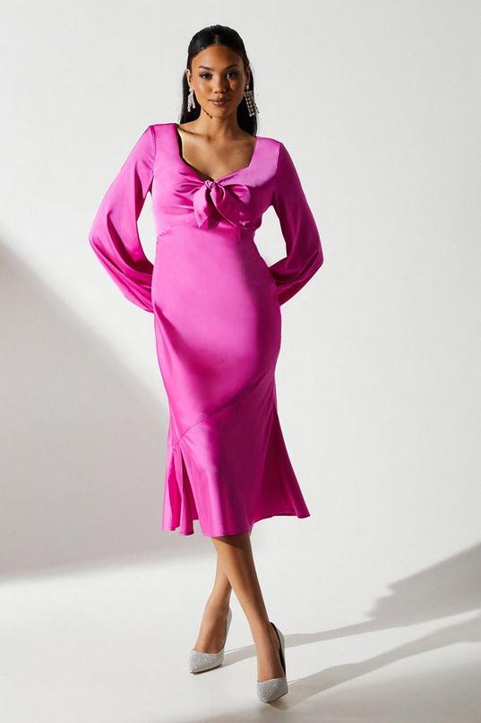 Knot Front Satin Slip Dress by COAST