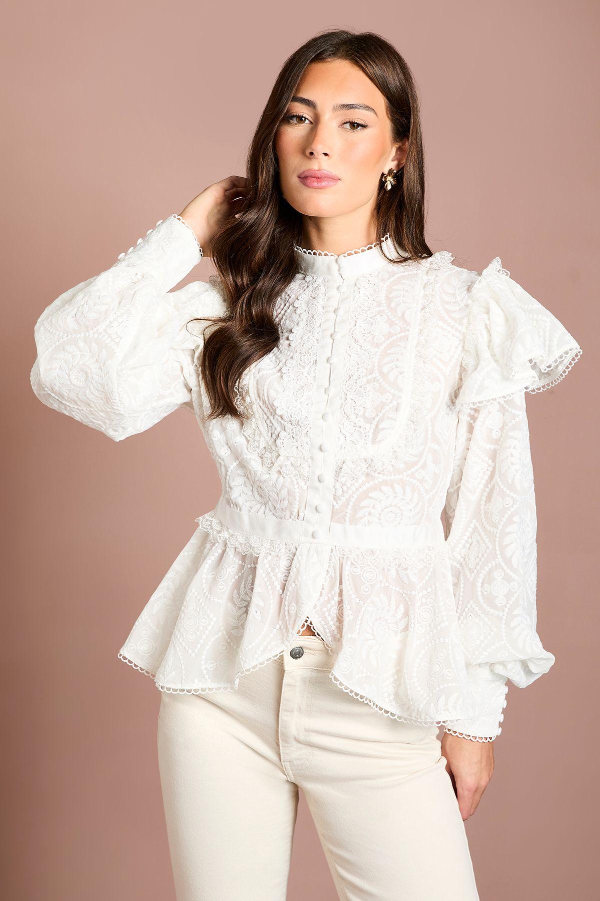 Lace Frill Detail Long Sleeve Blouse by COAST