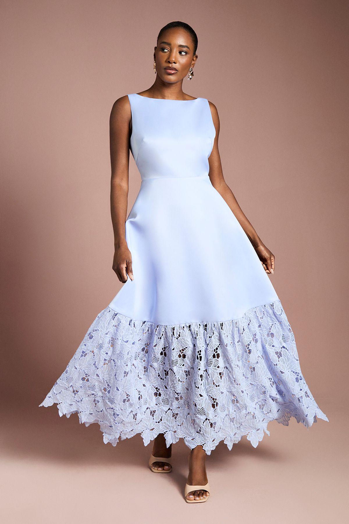 Lace Hem Structured Satin Maxi Dress by COAST