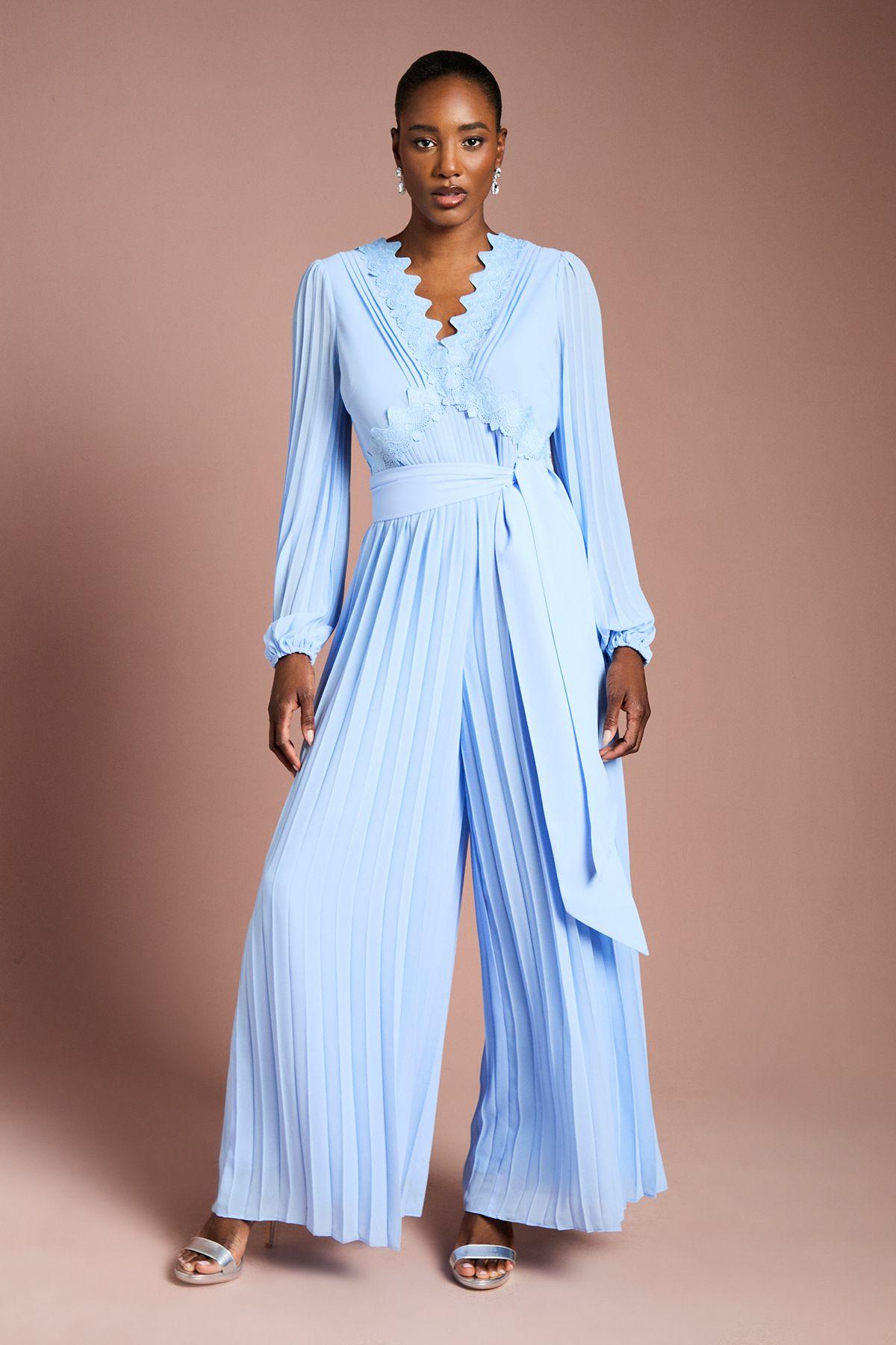 Lace Trim Pleated Leg Jumpsuit With Tie Waist by COAST