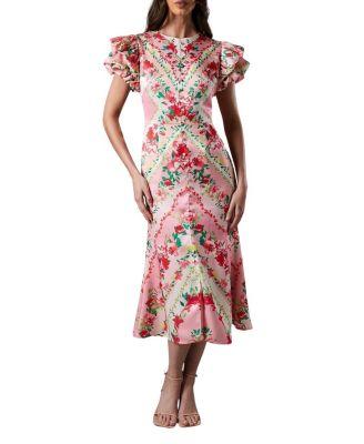 Lisa Printed Ruffle Hem Midi Dress by COAST