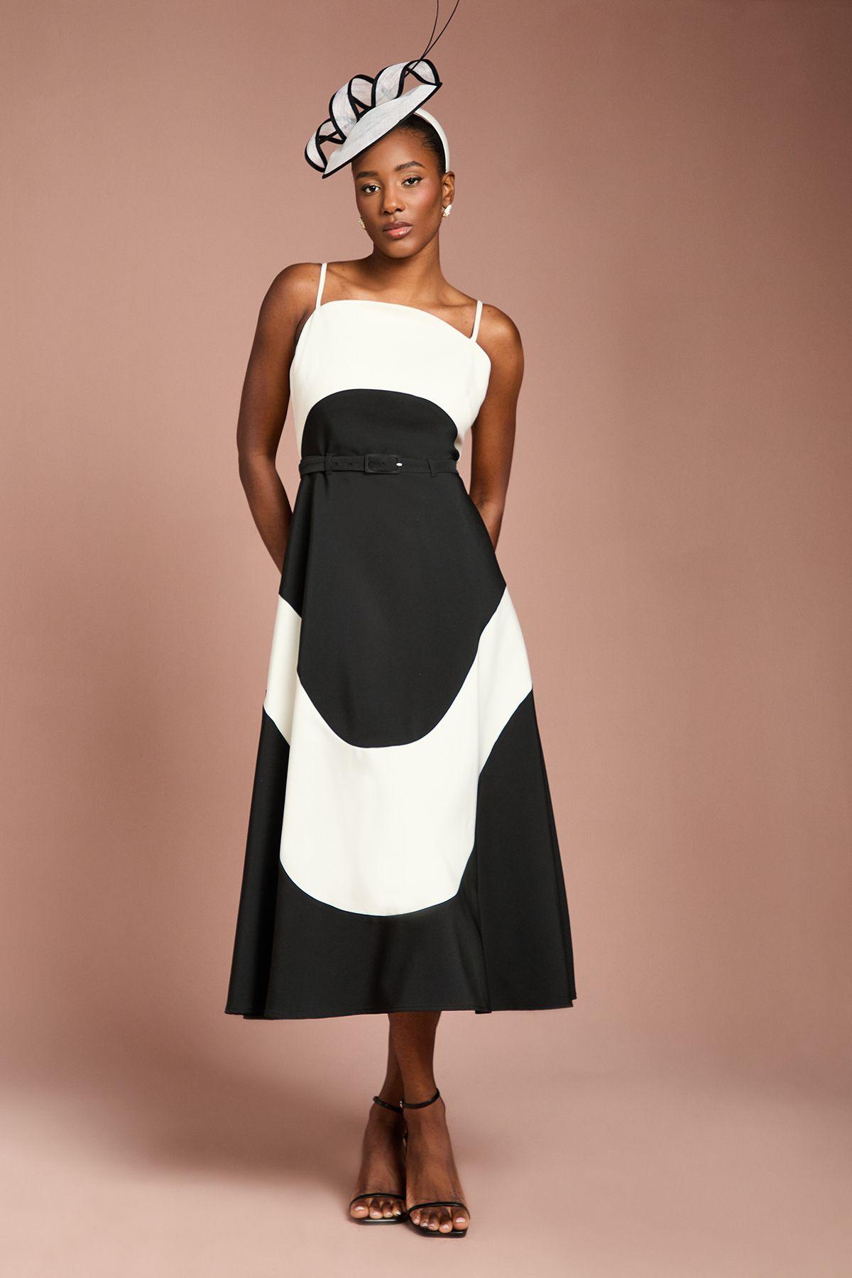 Lisa Tan Colour Block Crepe Strappy Belted Midi Dress by COAST