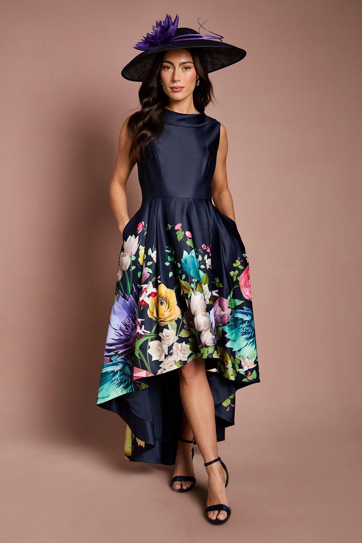 Lisa Tan Cowl Structured Satin Placement Print Midi Dress by COAST