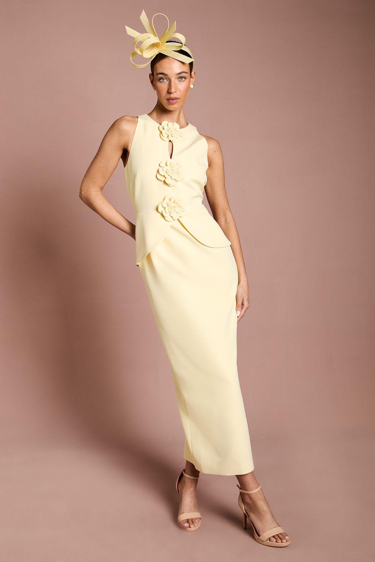 Lisa Tan Crepe Rosette Detail Peplum Pencil Dress by COAST