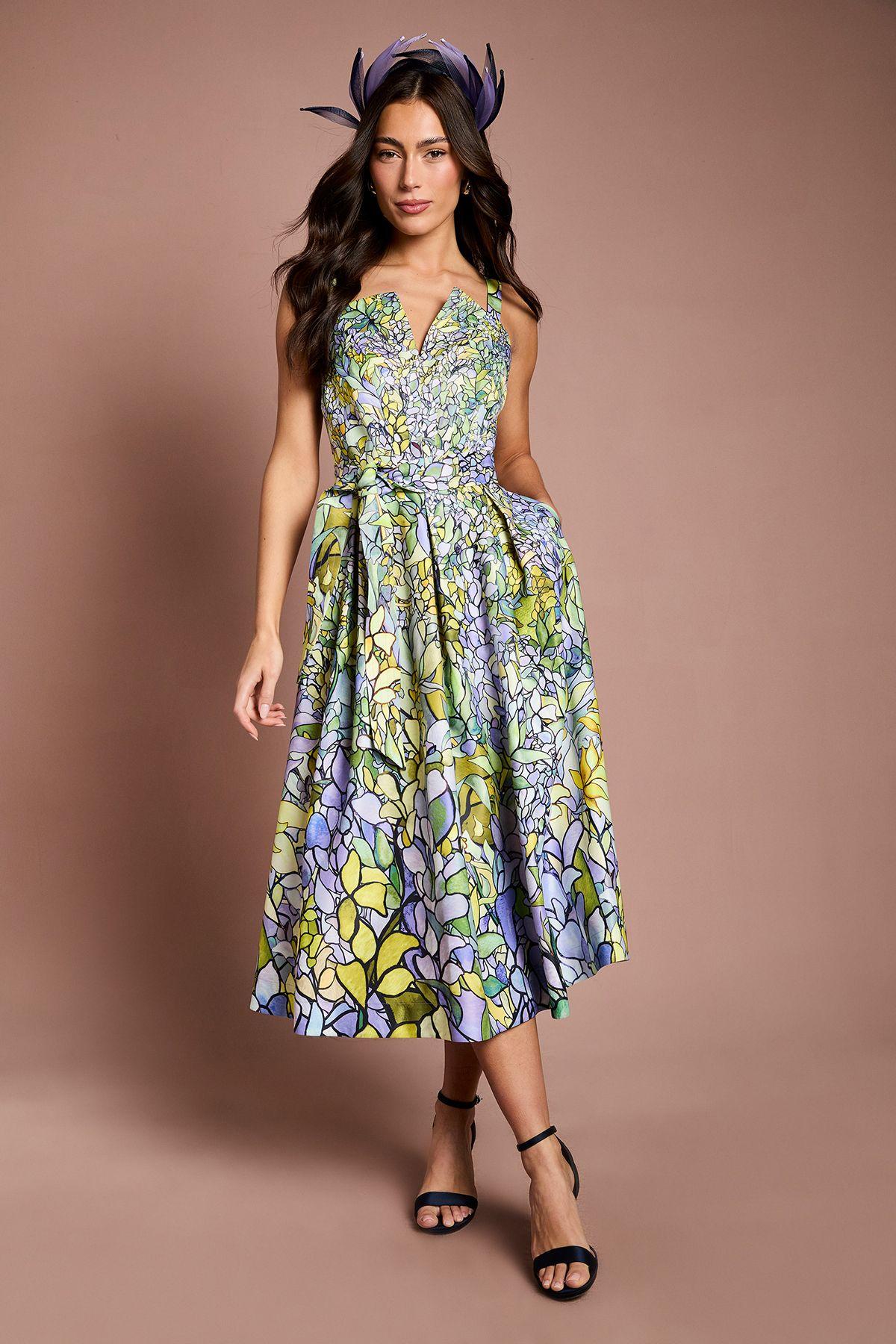 Lisa Tan Floral Printed Full Skirted Midi Dress by COAST