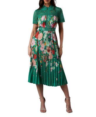 Lisa Tan Lace Pleated Printed Midi Dress by COAST