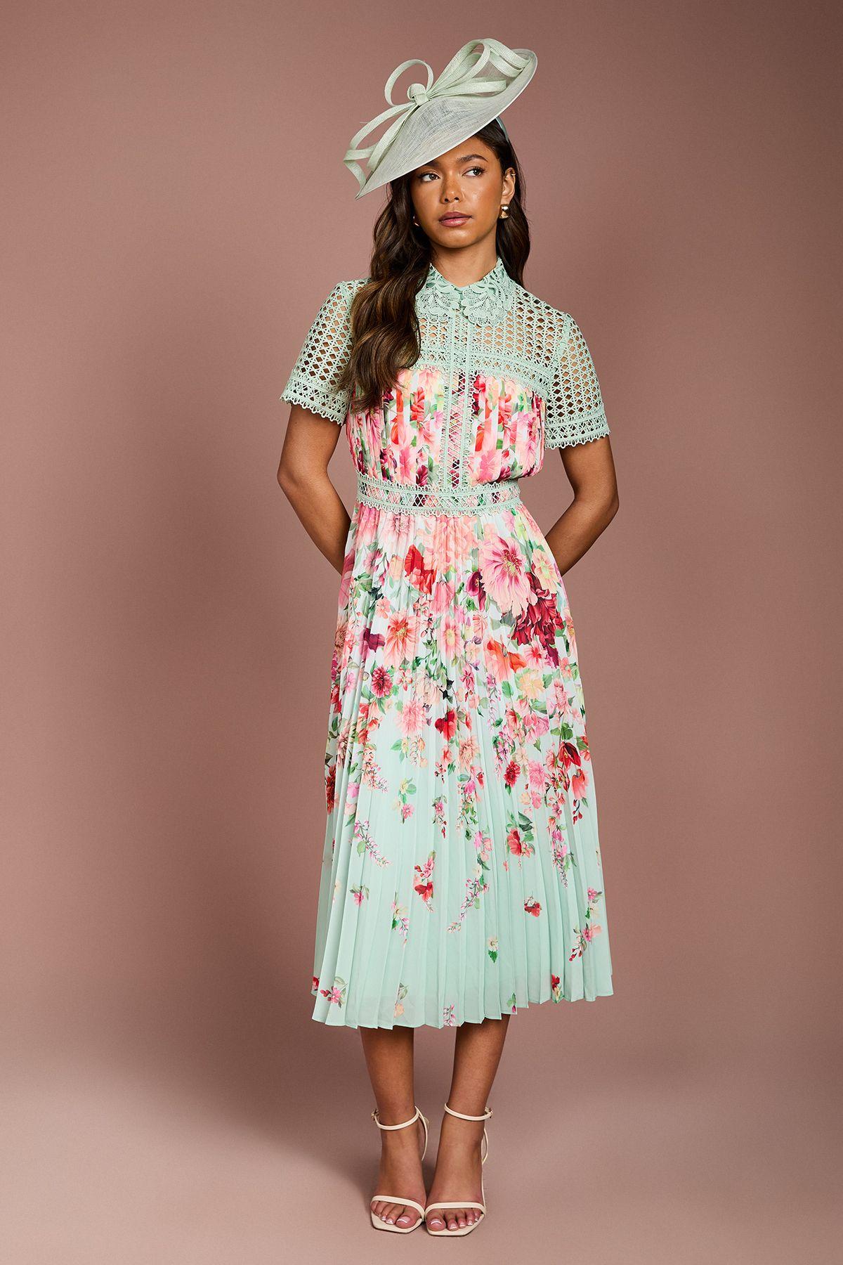 Lisa Tan Lace Pleated Printed Midi Dress by COAST