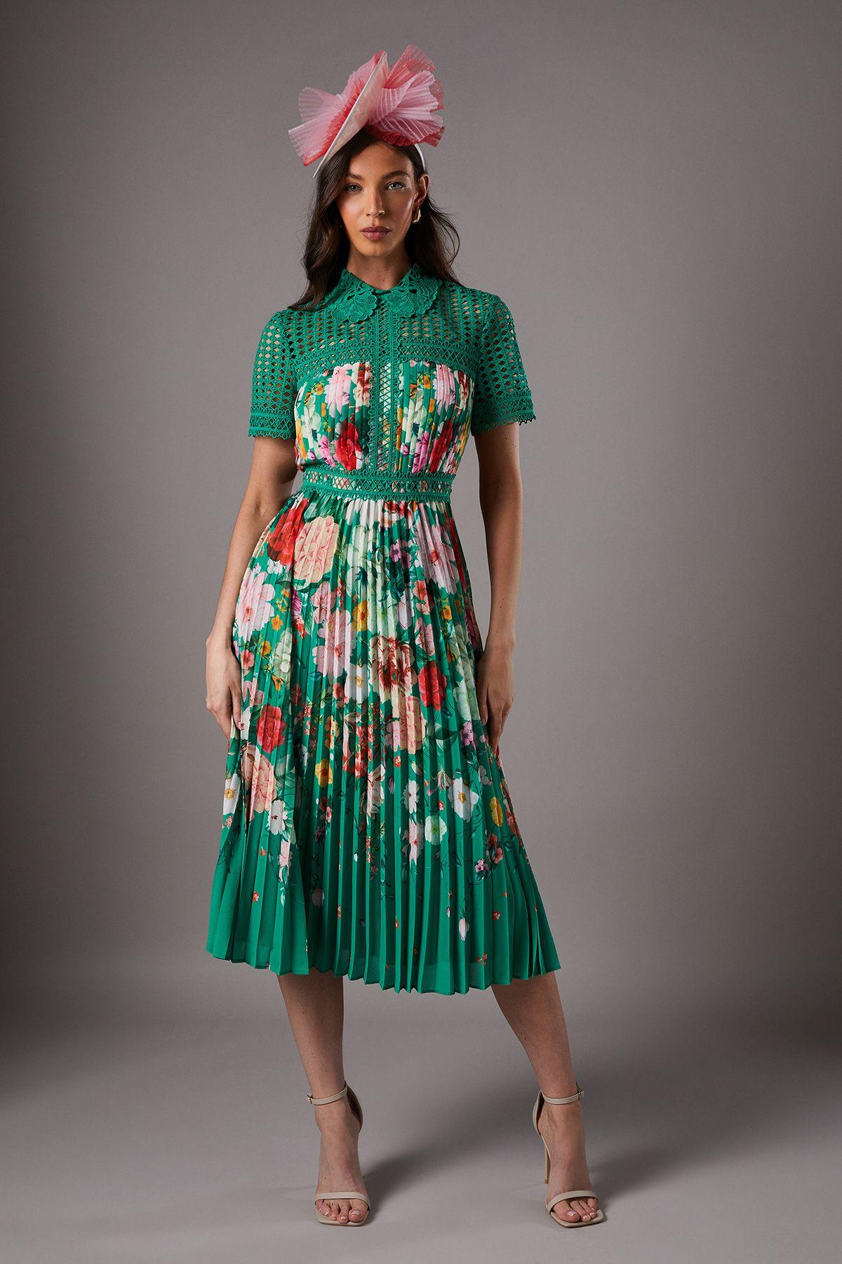 Lisa Tan Lace Pleated Printed Midi Dress by COAST