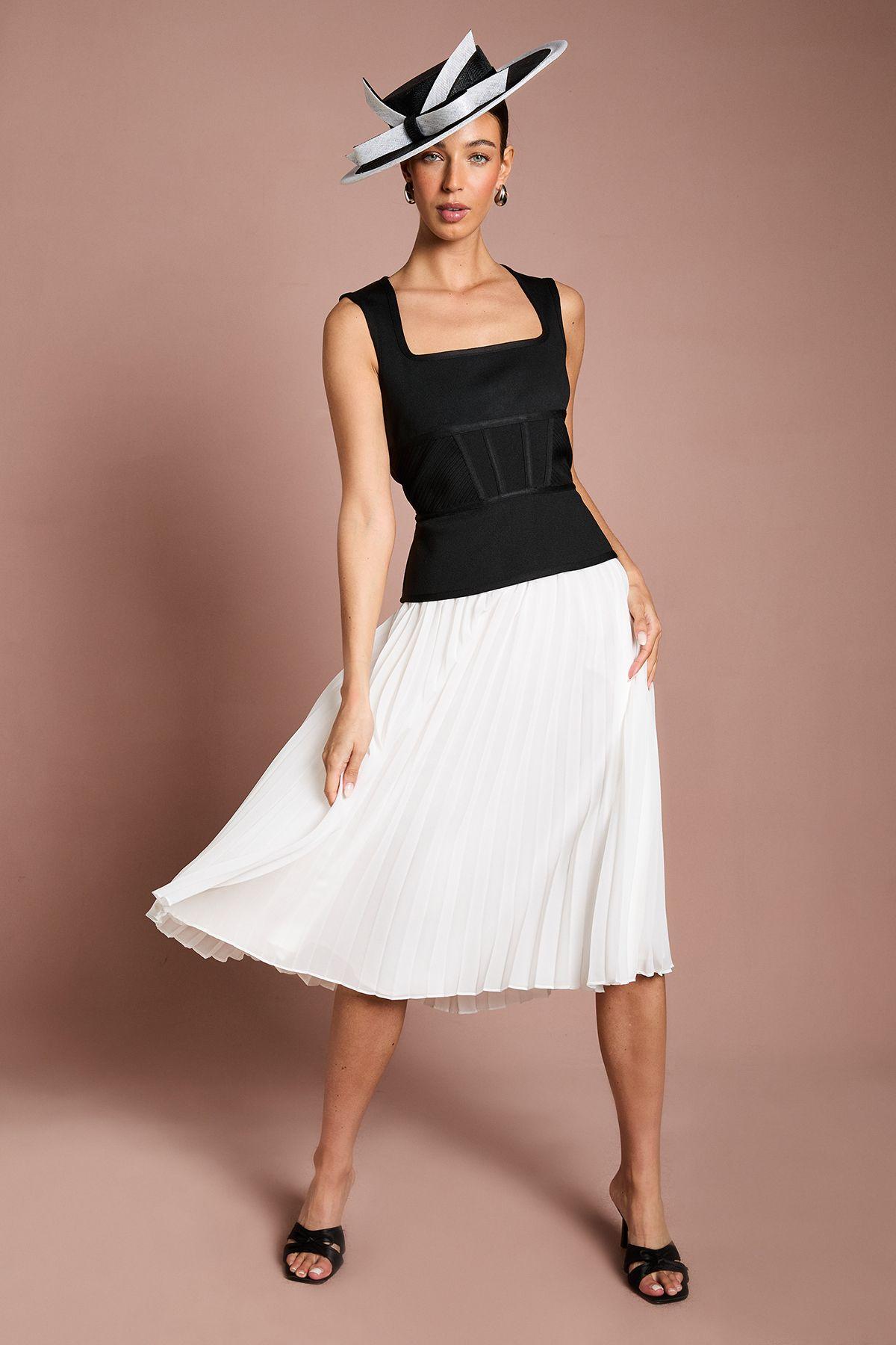 Lisa Tan Mono Bandage Peplum Georgette Pleated Skirt Midi Dress by COAST