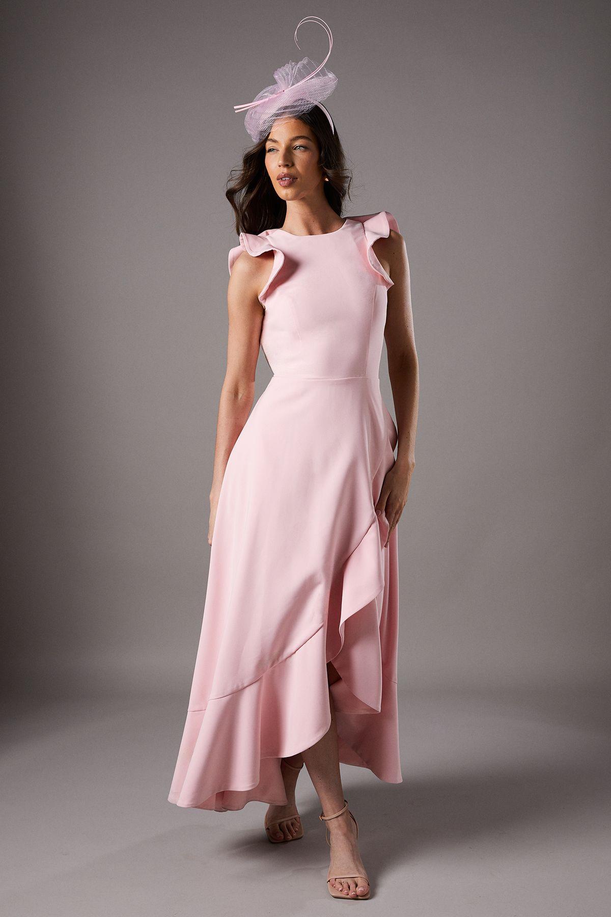 Lisa Tan Ruffle Round Neck Crepe Midi Dress by COAST