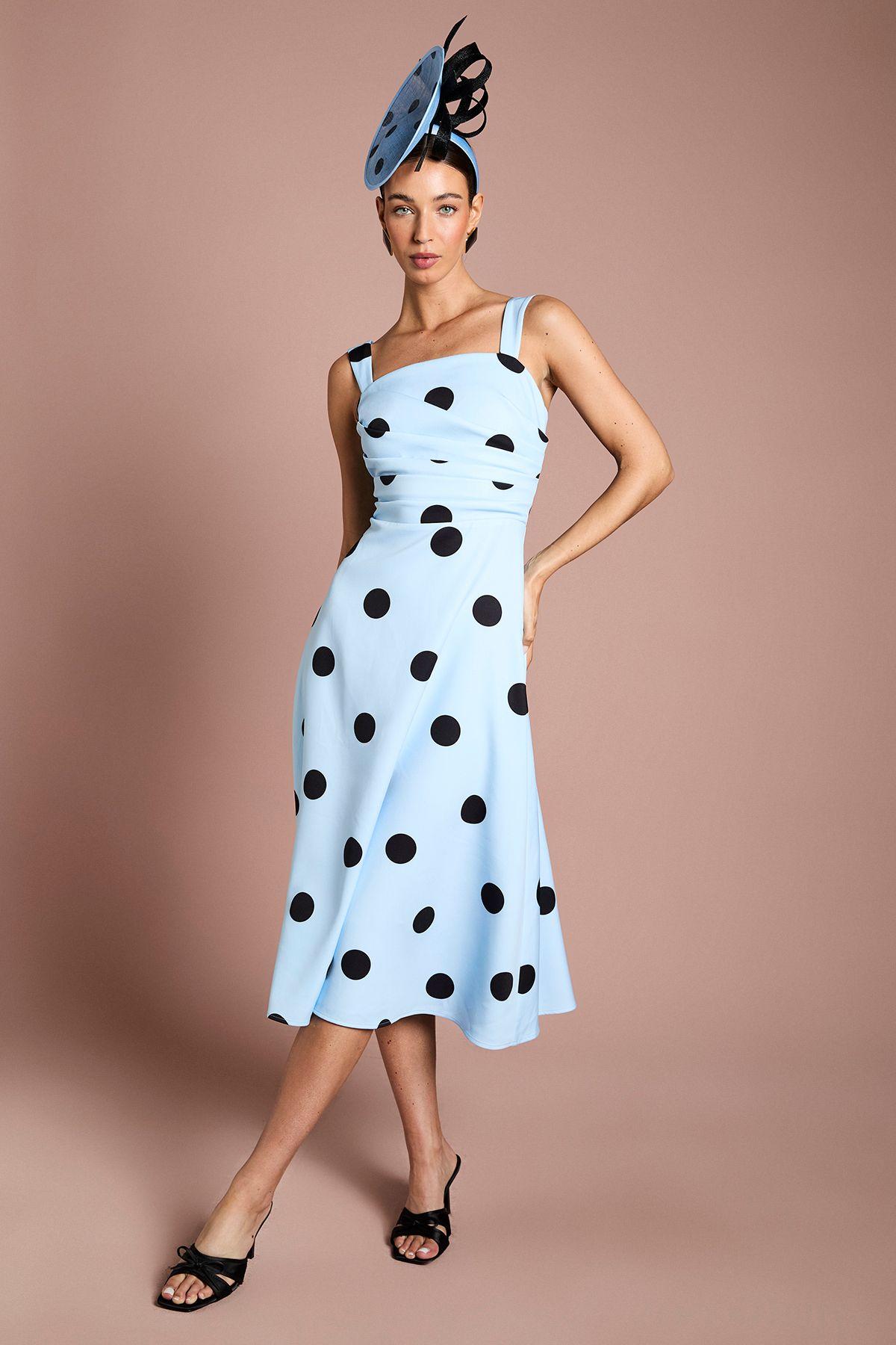 Lisa Tan Spot Print Pleat Full Skirted Detail Midi Dress by COAST