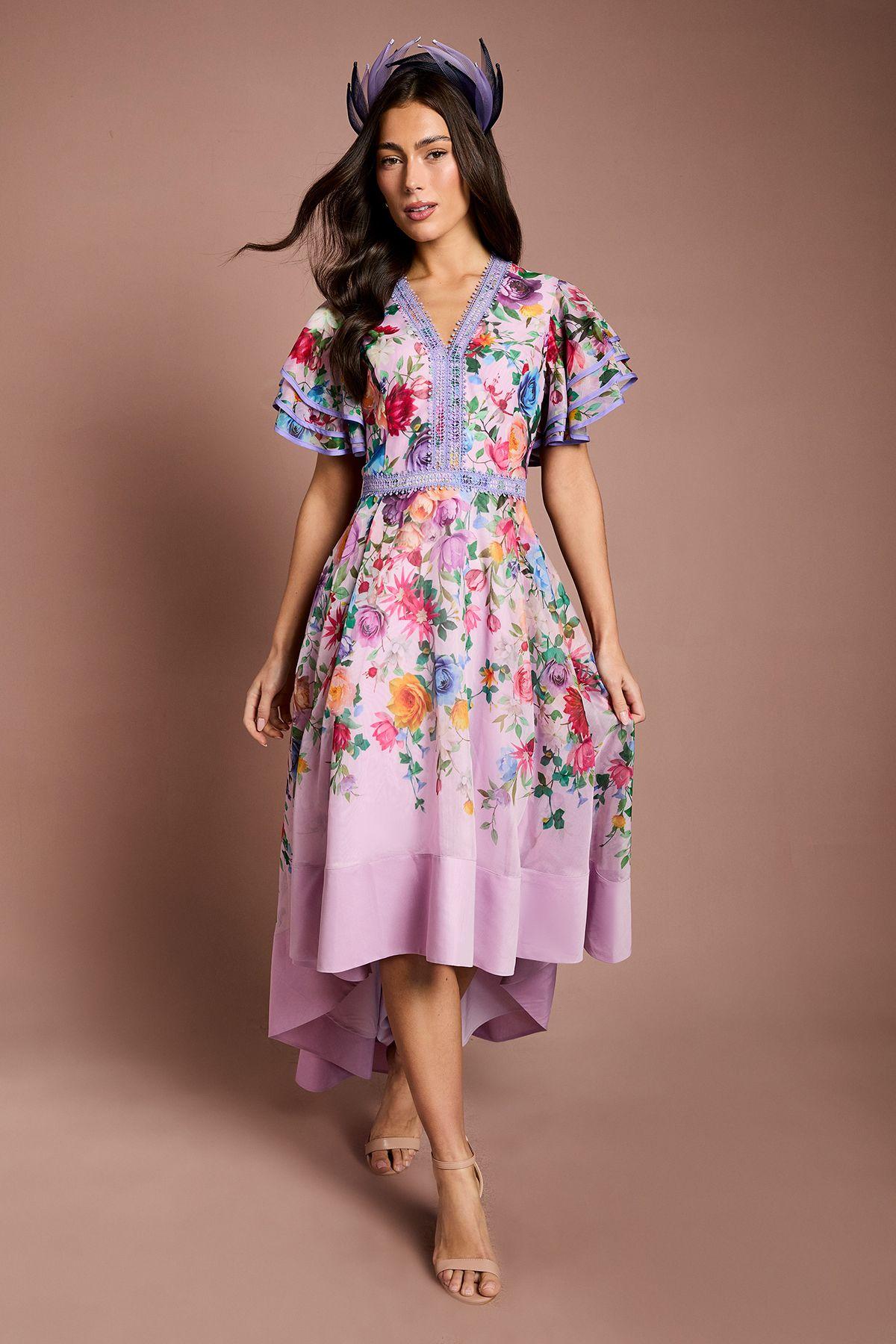 Lisa Tan Statement Shoulder High Low Printed Midi Dress by COAST