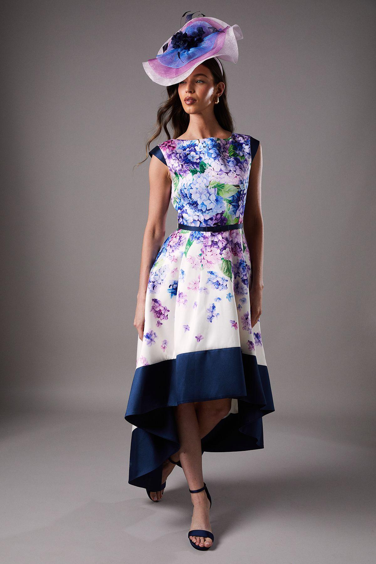 Lisa Tan Twill Hi-Lo Floral Printed Midi Dress by COAST